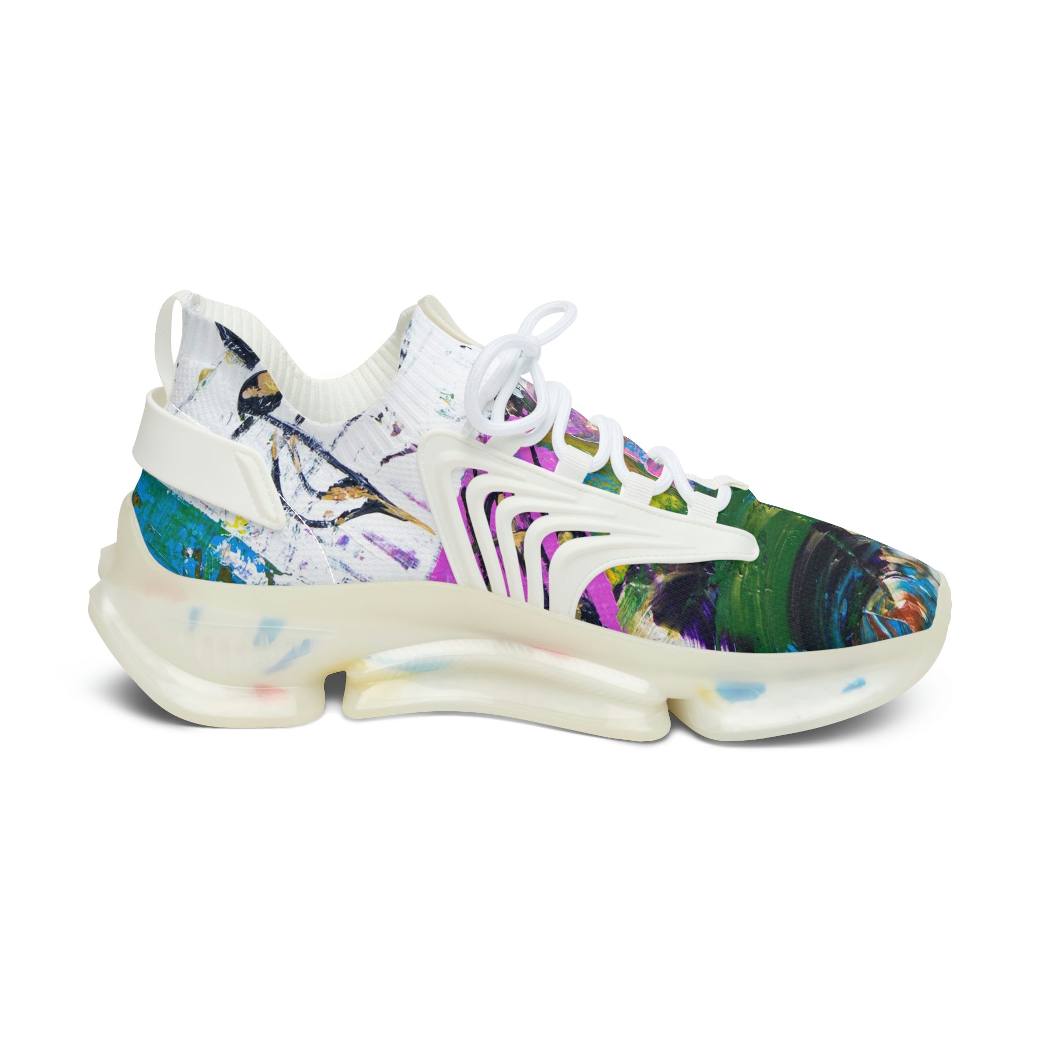 Mesh Women's Low Top Sneakers, Art On Shoes, Abstract Music Perception Painted By A Professional Abstract Painting Artist