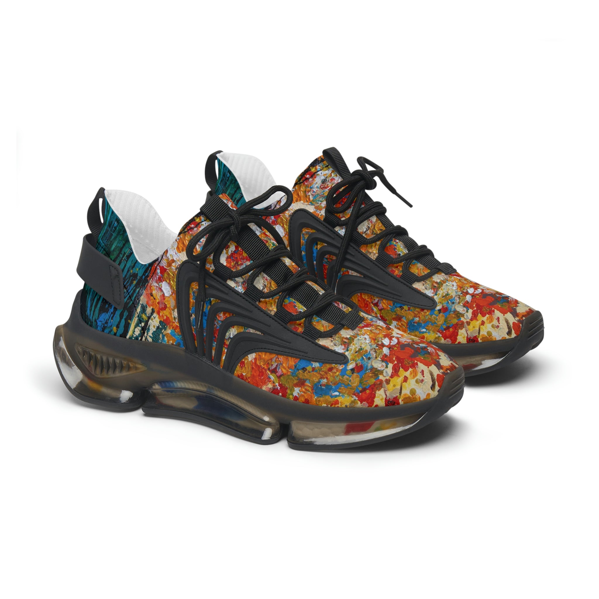 Mesh Women's Low Top Sneakers, Art On Shoes, Abstract Flowers Painted By A Professional Abstract Painting Artist