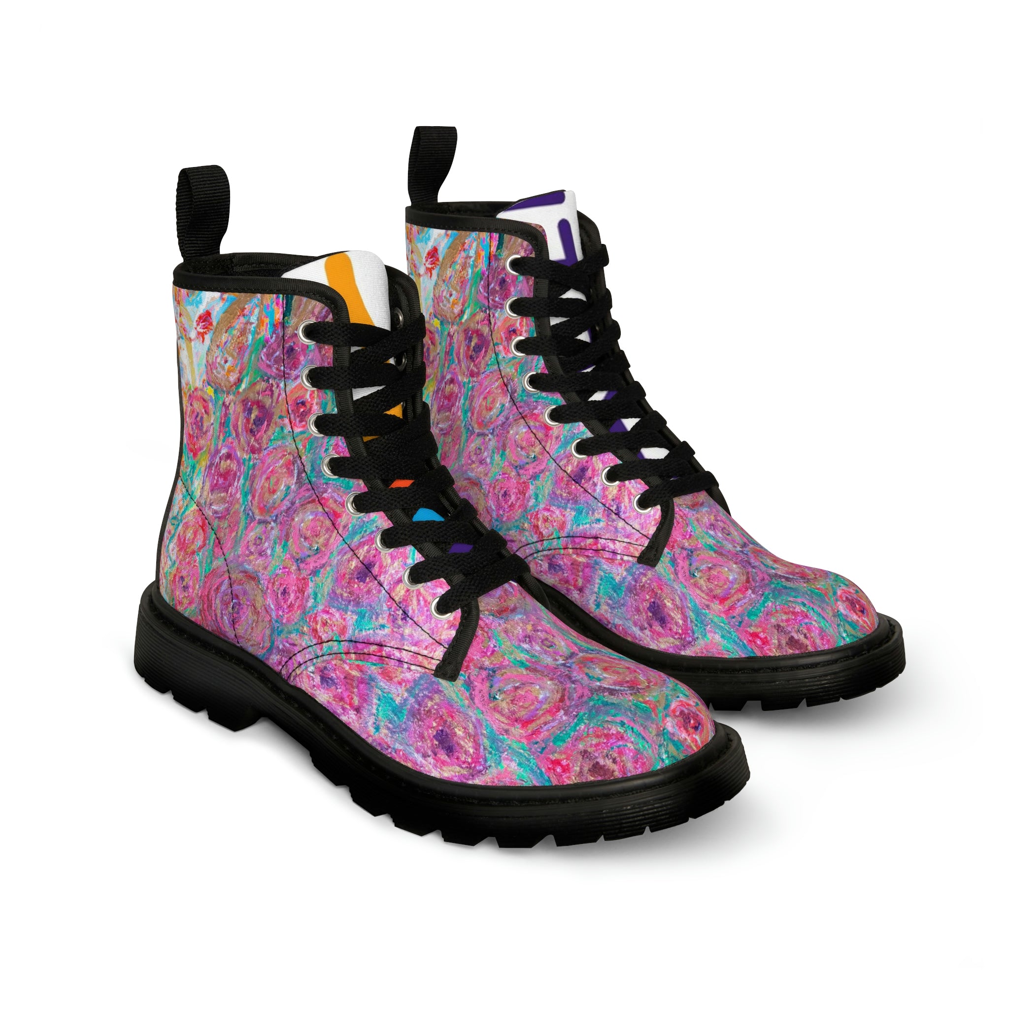 Women's Canvas Boots, Vegan Leather, Art On Shoes