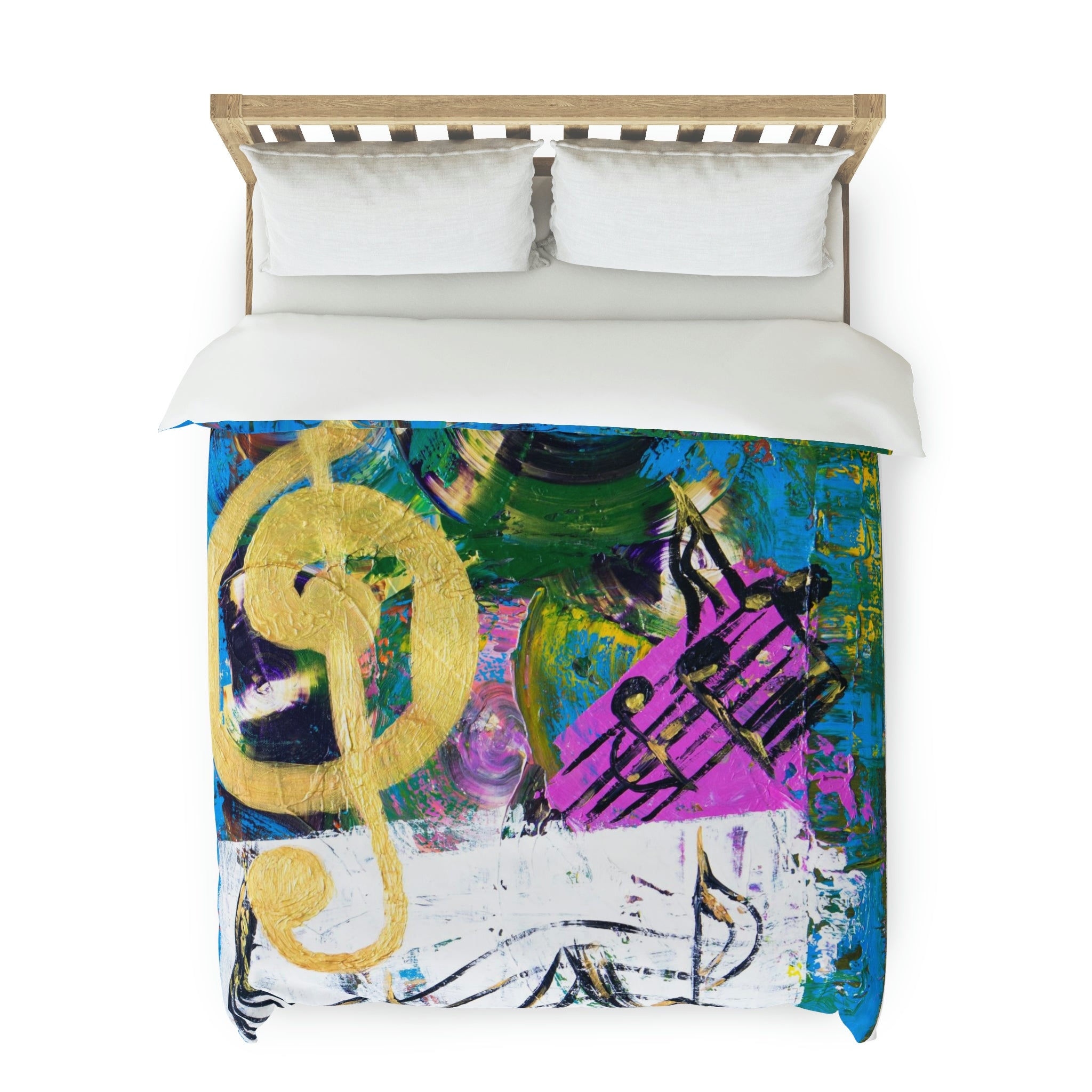 Duvet Cover, Abstract Vinyl Records, A Golden Treble Clef And Notes