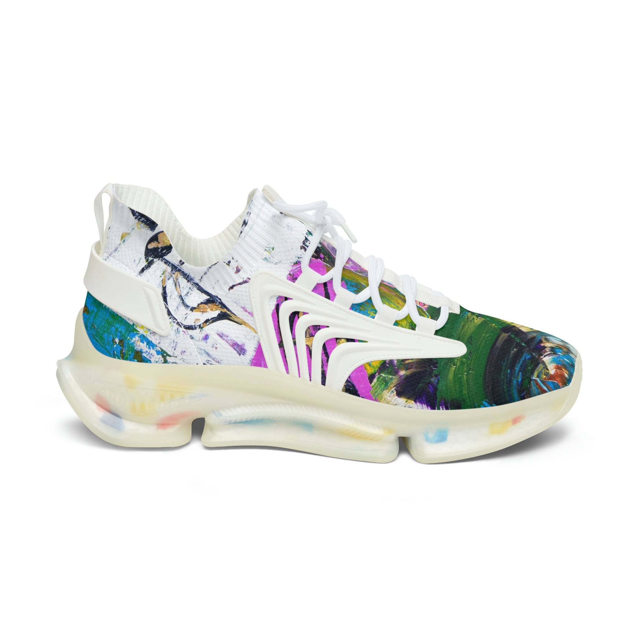 Mesh Women's Low Top Sneakers, Art On Shoes, Abstract Music Perception Painted By A Professional Abstract Painting Artist