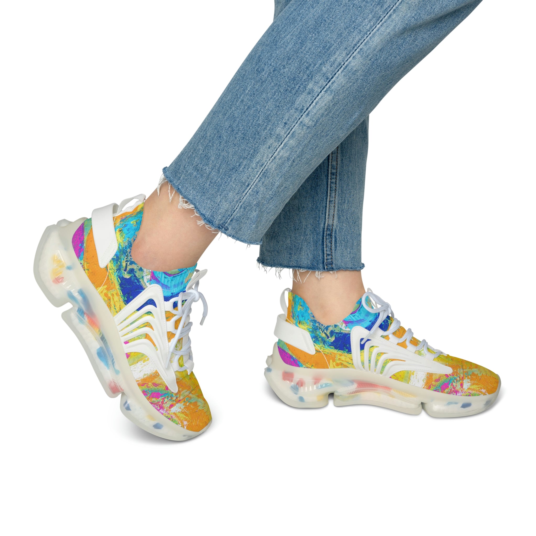 Mesh Women's Low Top Sneakers, Art On Shoes, Abstract Planets Painted By A Professional Abstract Painting Artist