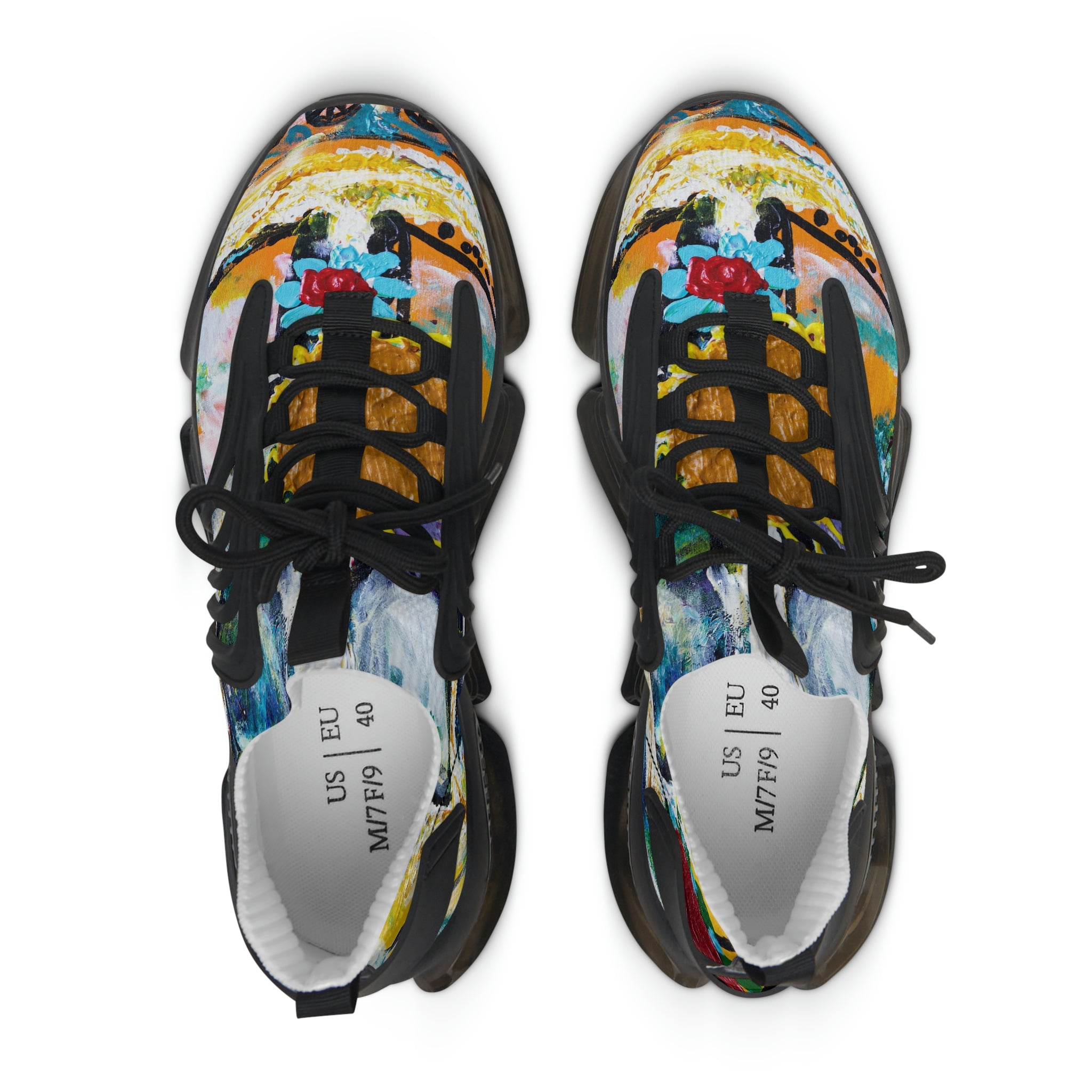 Mesh Women's Low Top Sneakers, Art On Shoes, Abstract Sign of Peace Painted By A Professional Abstract Painting Artist