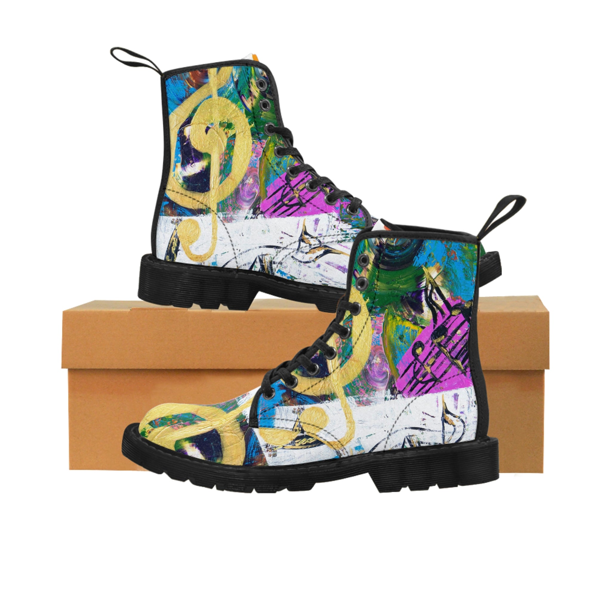 Women's Canvas Boots Womens Boots, Vegan Leather, Art On Shoes