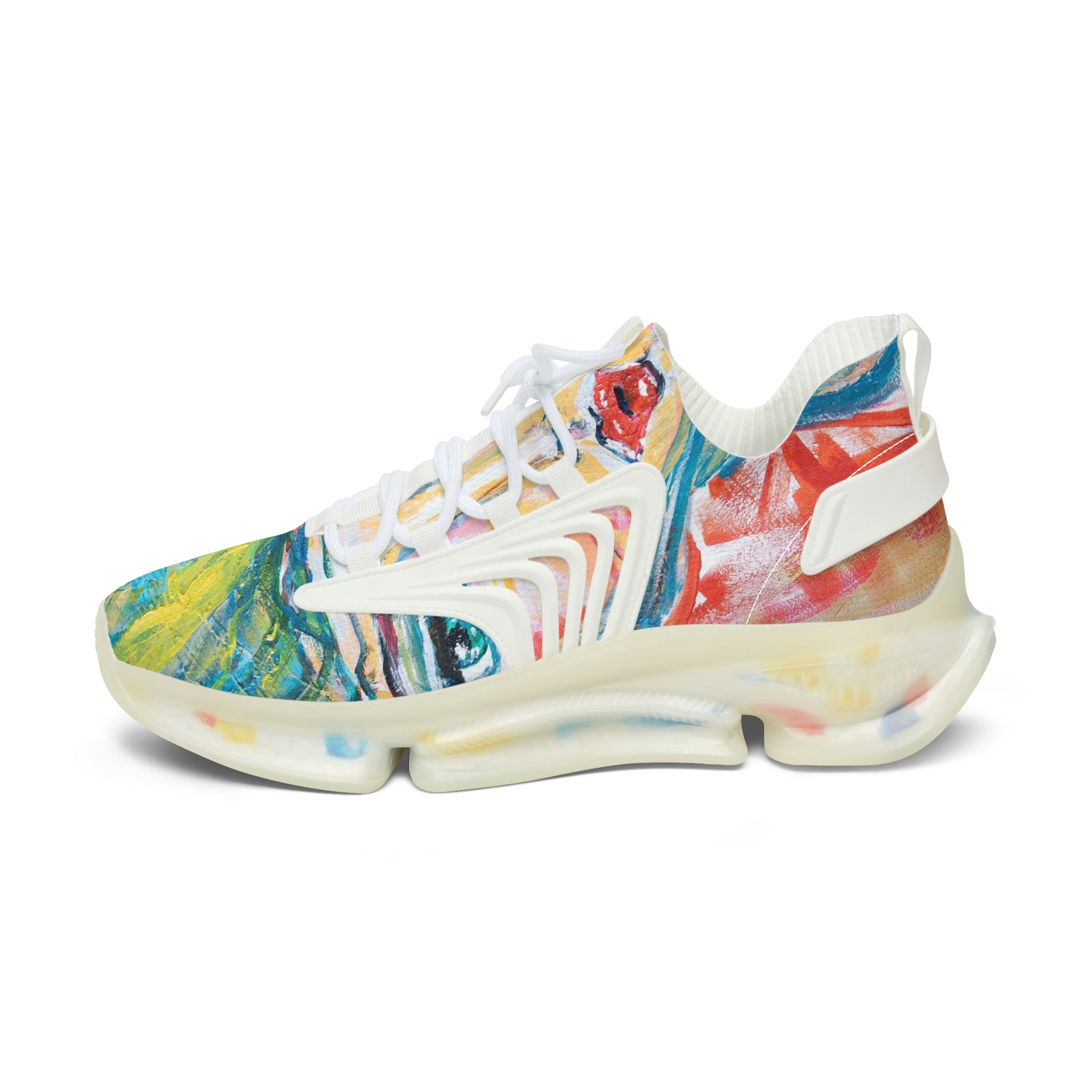 Mesh Women's Low Top Sneakers, Art On Shoes, Abstract Woman Painted By A Professional Abstract Painting Artist