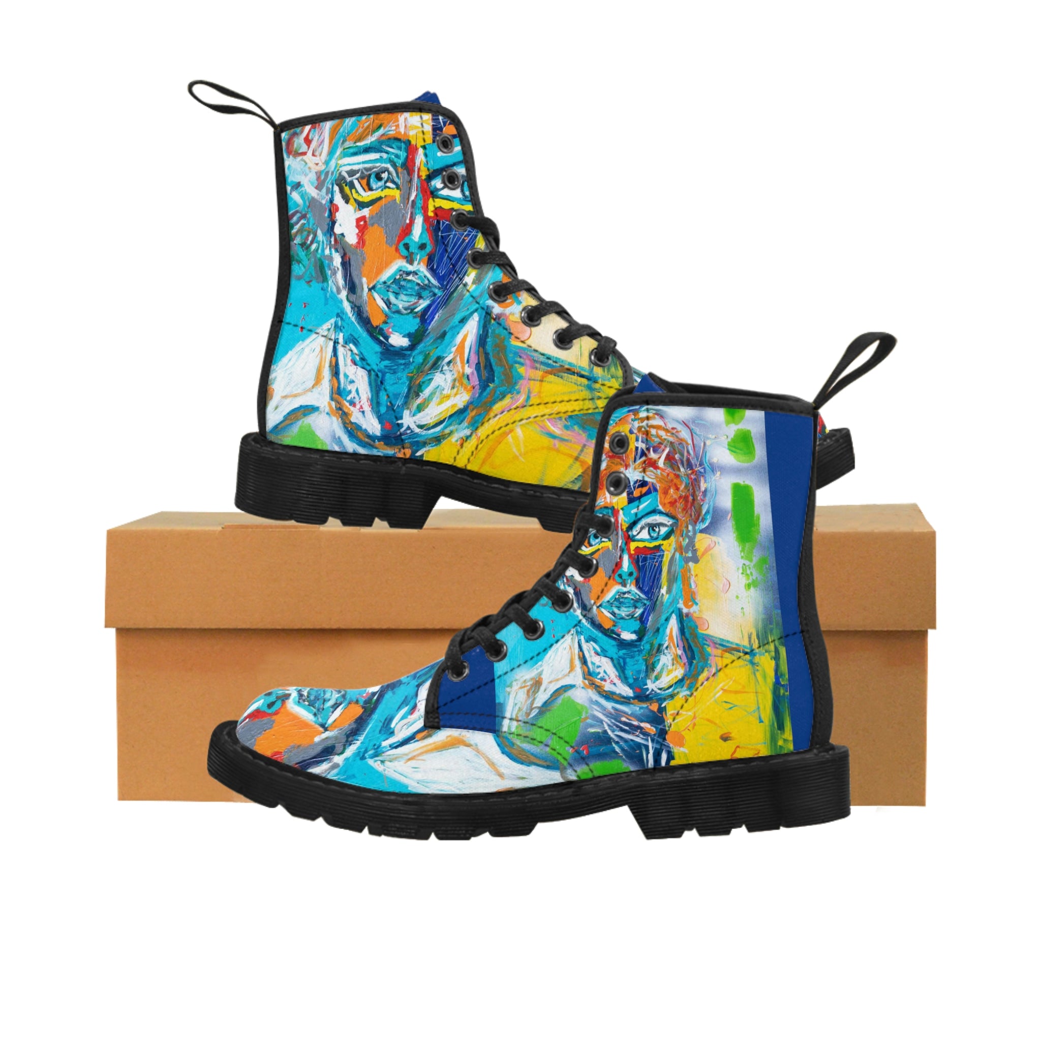 Women's Canvas Boots Womens Boots, Vegan Leather, Art On Shoes