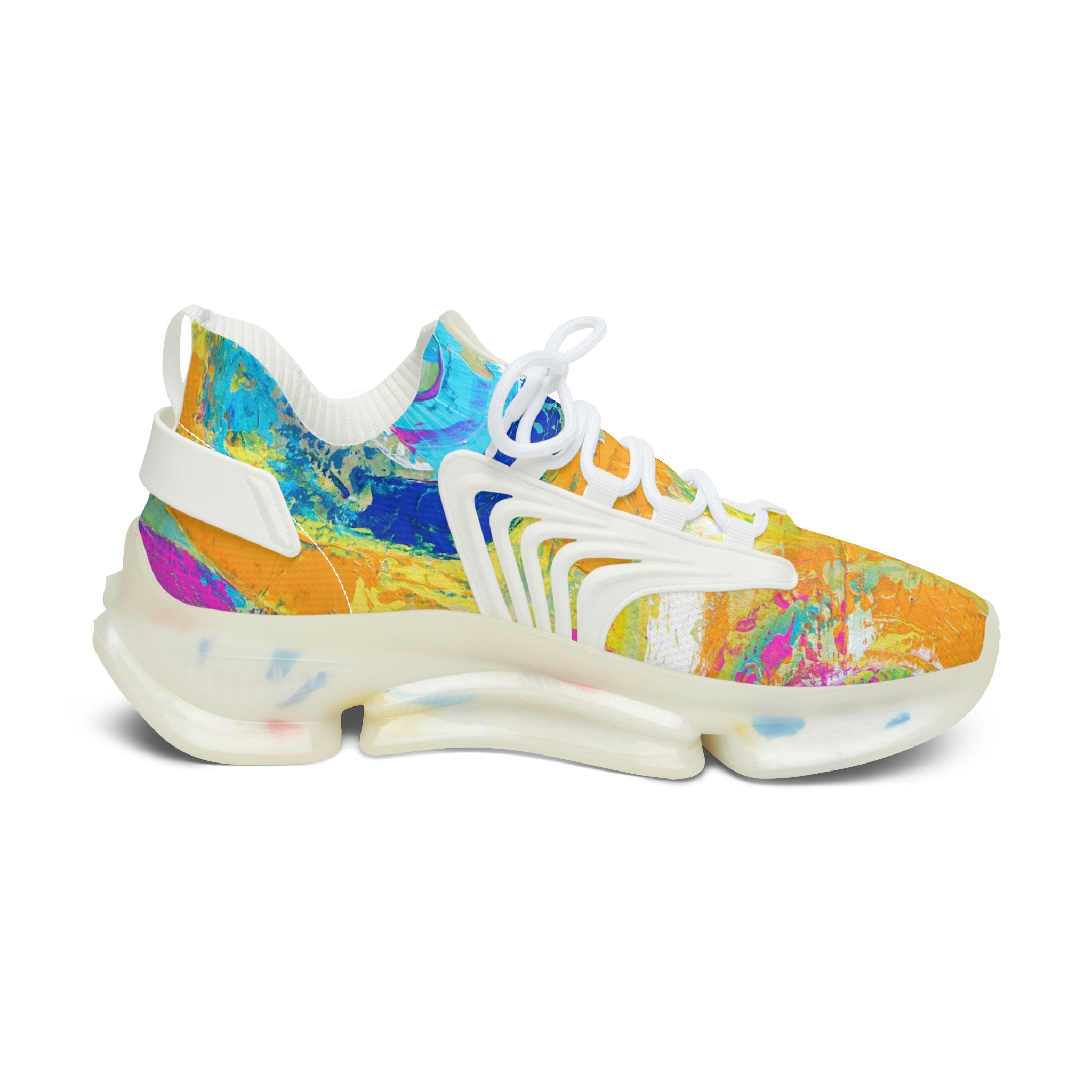 Mesh Women's Low Top Sneakers, Art On Shoes, Abstract Planets Painted By A Professional Abstract Painting Artist