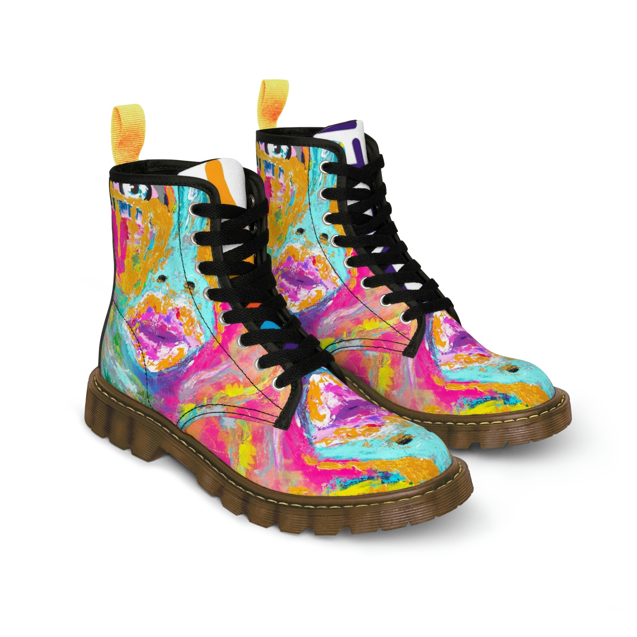 Women's Canvas Boots Womens Boots, Vegan Leather, Art On Shoes