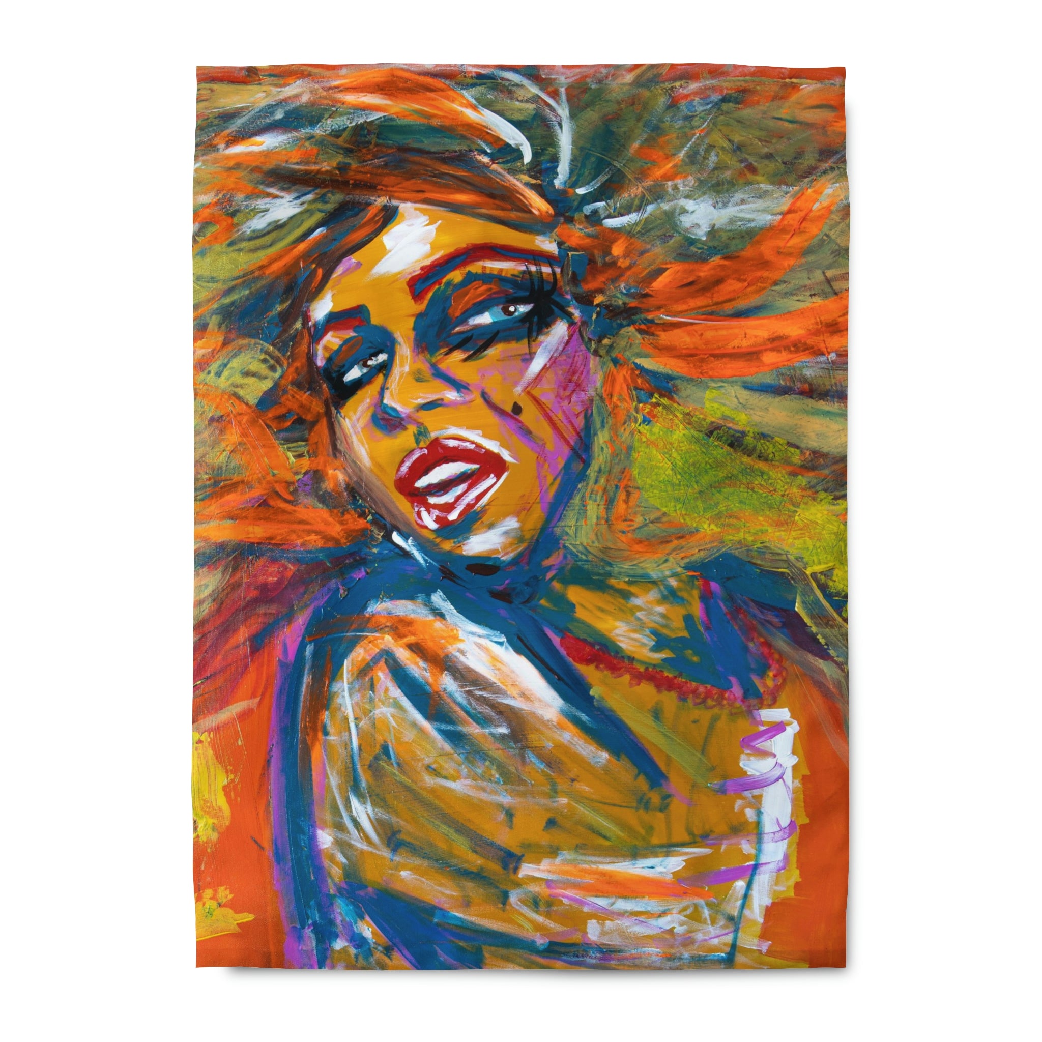 Duvet Cover,  Juicy, Acrylic , Red Abstract Woman Face