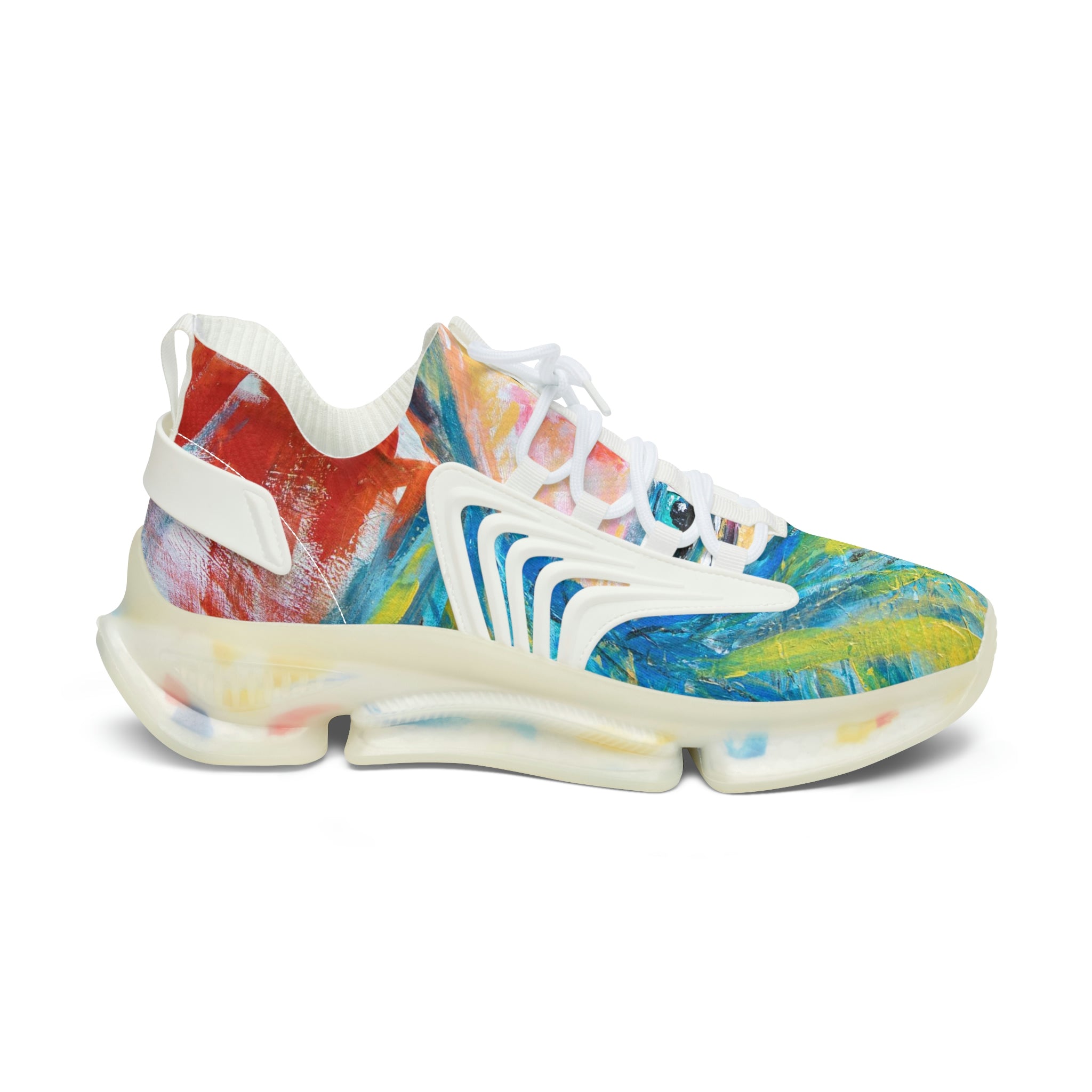 Mesh Women's Low Top Sneakers, Art On Shoes, Abstract Woman Painted By A Professional Abstract Painting Artist