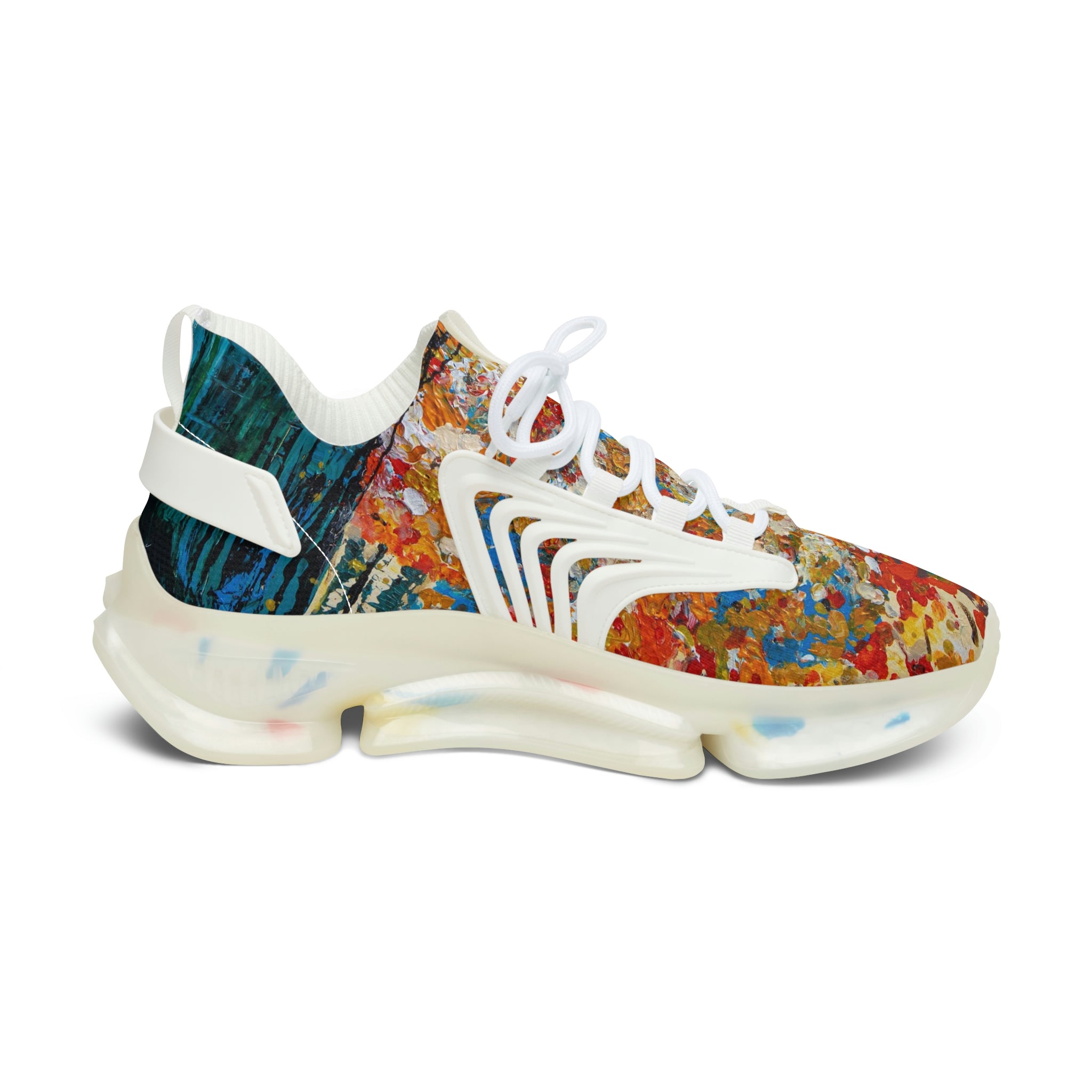 Mesh Women's Low Top Sneakers, Art On Shoes, Abstract Flowers Painted By A Professional Abstract Painting Artist