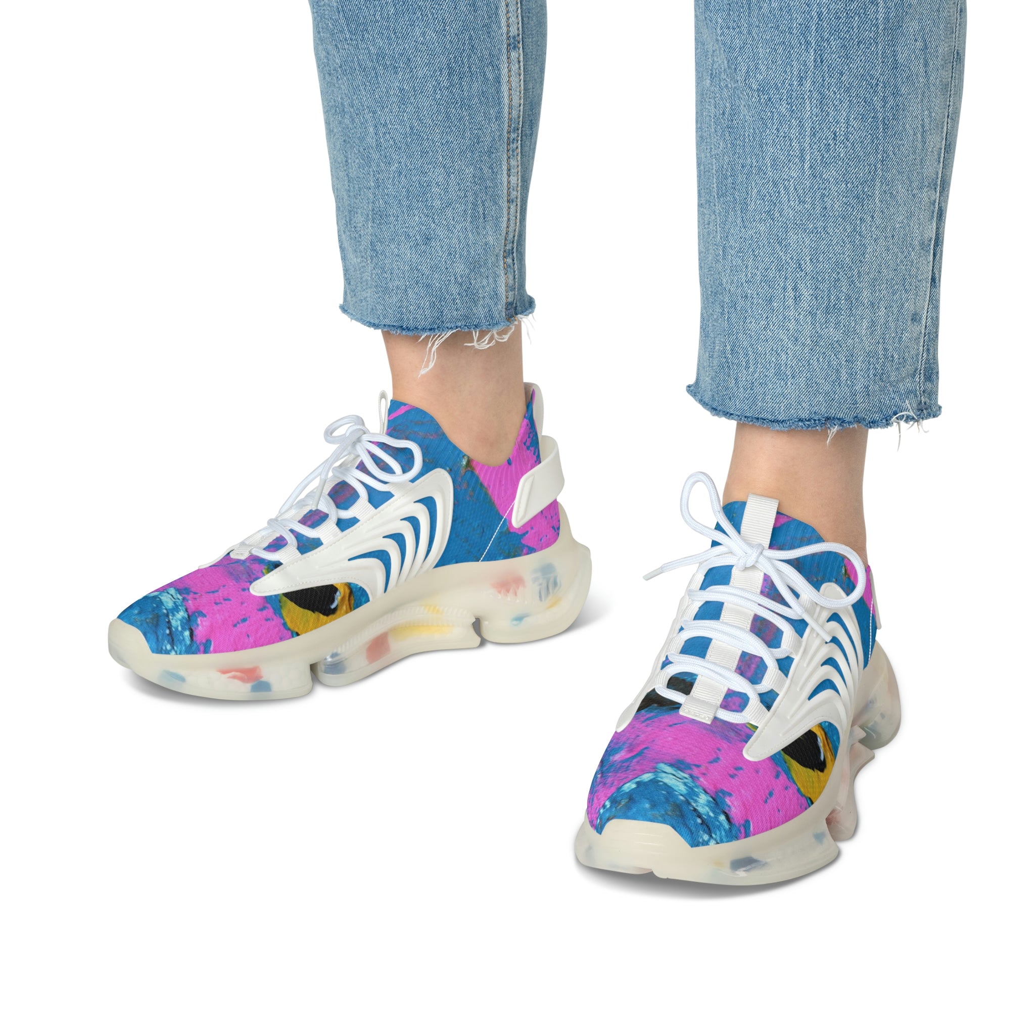 Mesh Women's Low Top Sneakers, Art On Shoes, Abstract Sky Painted By A Professional Abstract Painting Artist