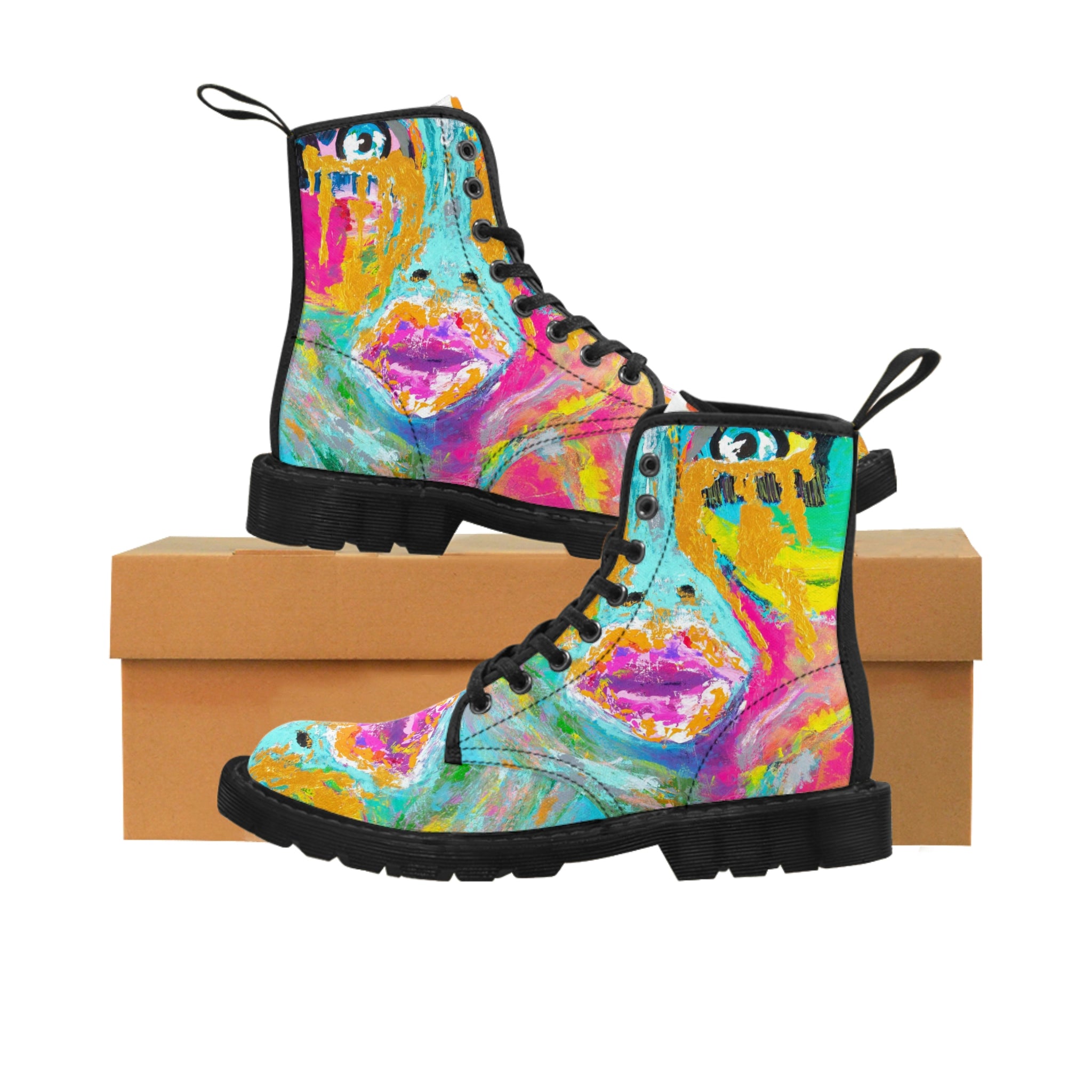 Women's Canvas Boots Womens Boots, Vegan Leather, Art On Shoes