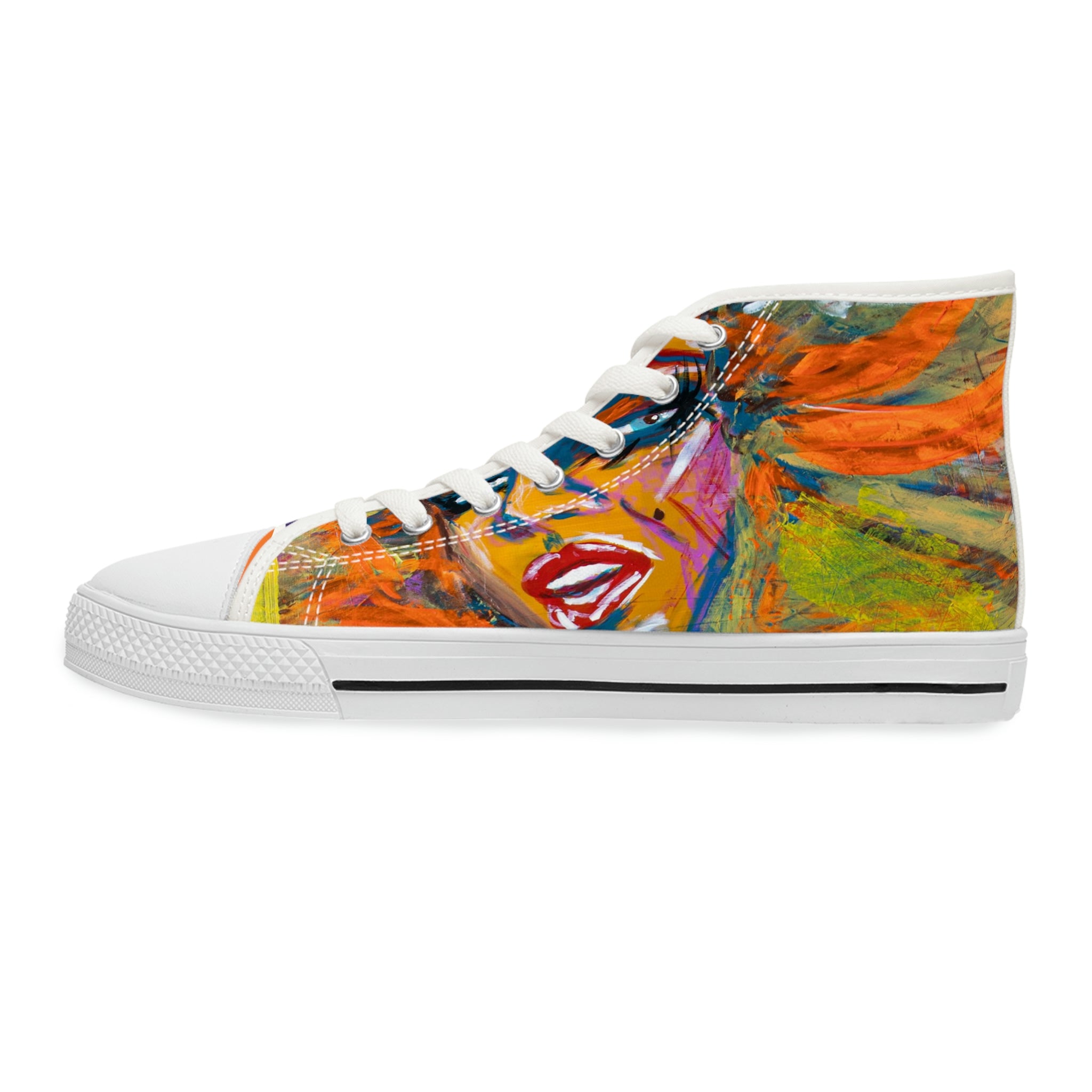 Women's High Top Sneakers, Art On Shoes, Abstract Woman Painted By A Professional Abstract Painting Artist