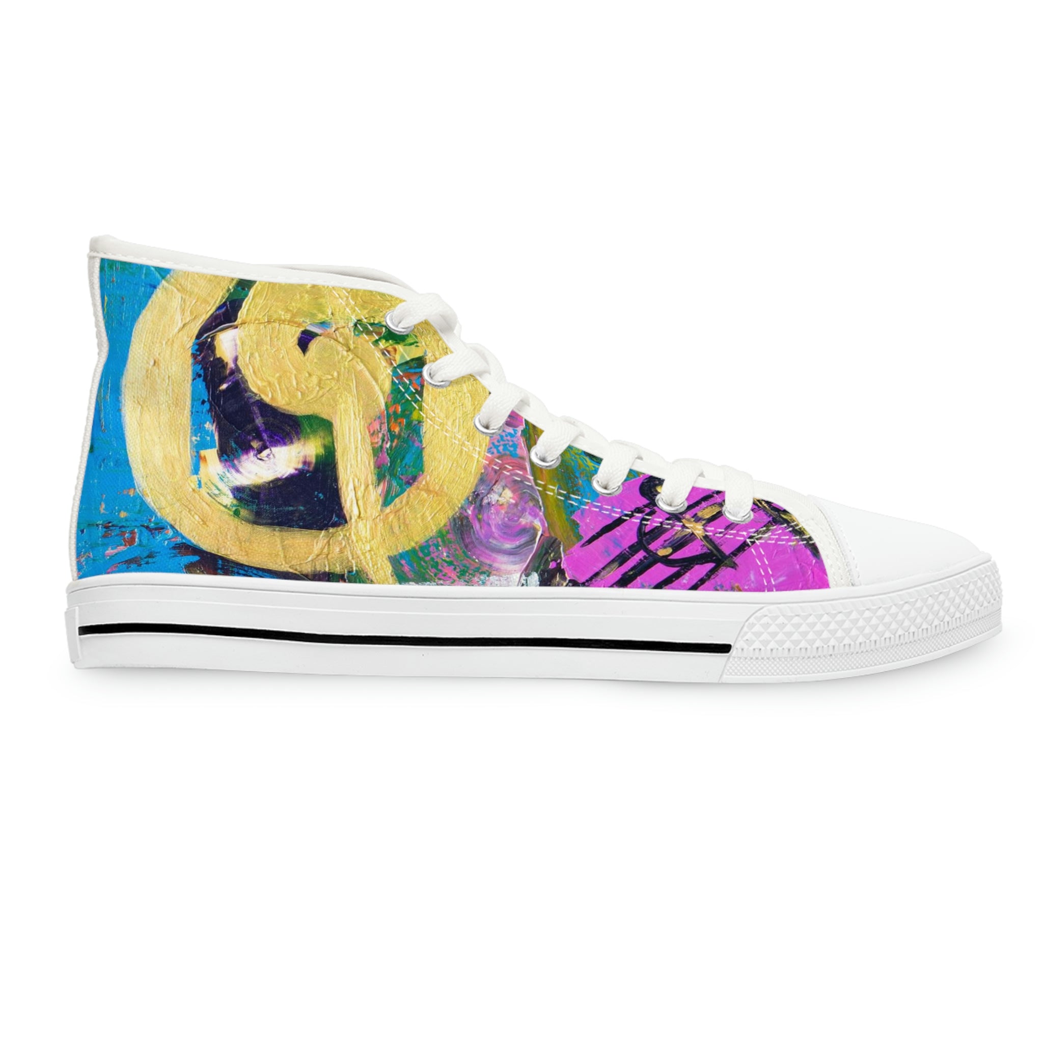 Women's High Top Sneakers, Art On Shoes,  Painting For Vinyl Record Fans in Abstract Style