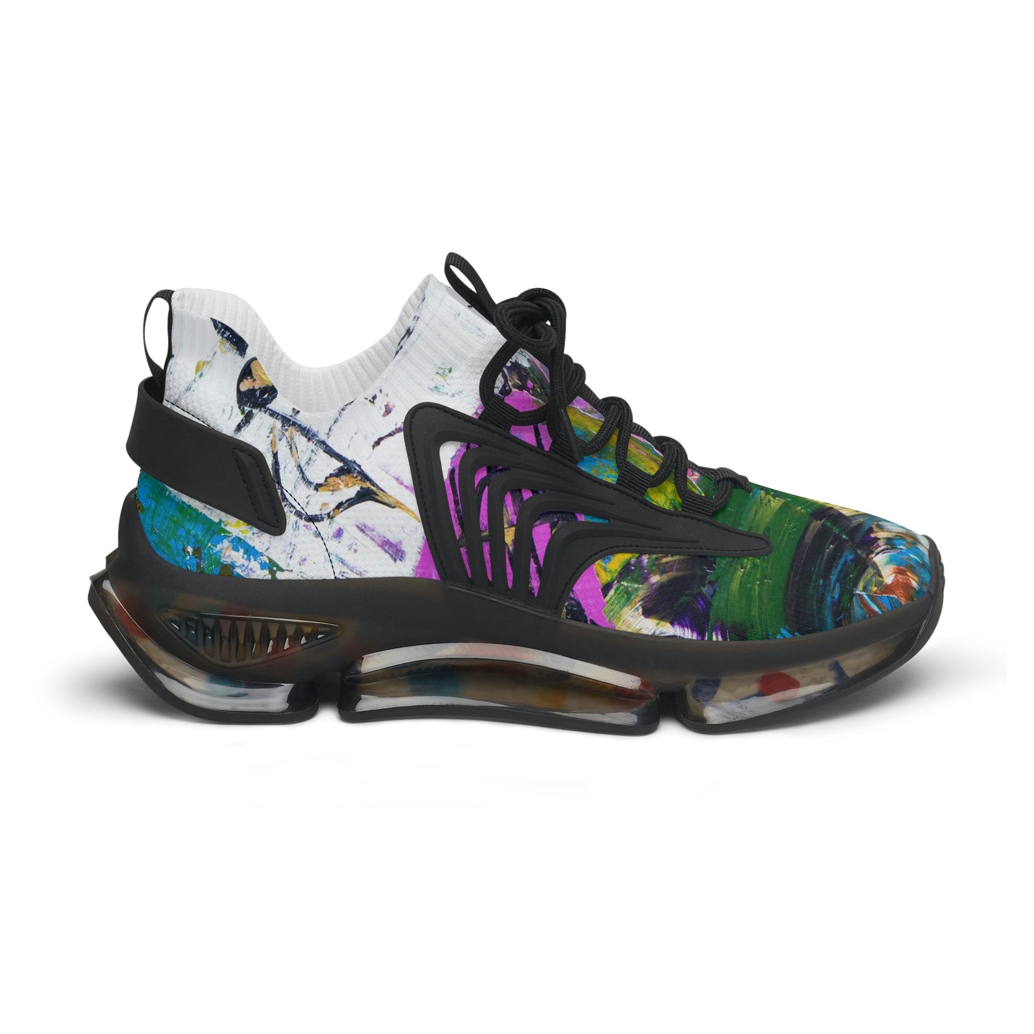 Mesh Women's Low Top Sneakers, Art On Shoes, Abstract Music Perception Painted By A Professional Abstract Painting Artist