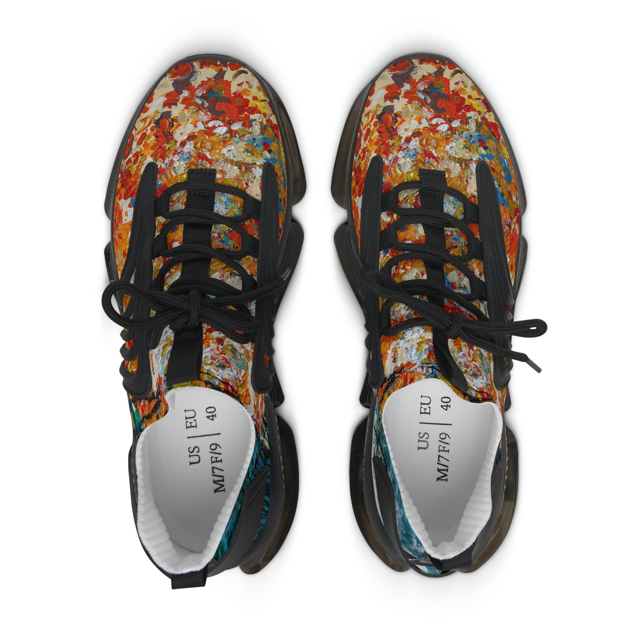 Mesh Women's Low Top Sneakers, Art On Shoes, Abstract Flowers Painted By A Professional Abstract Painting Artist