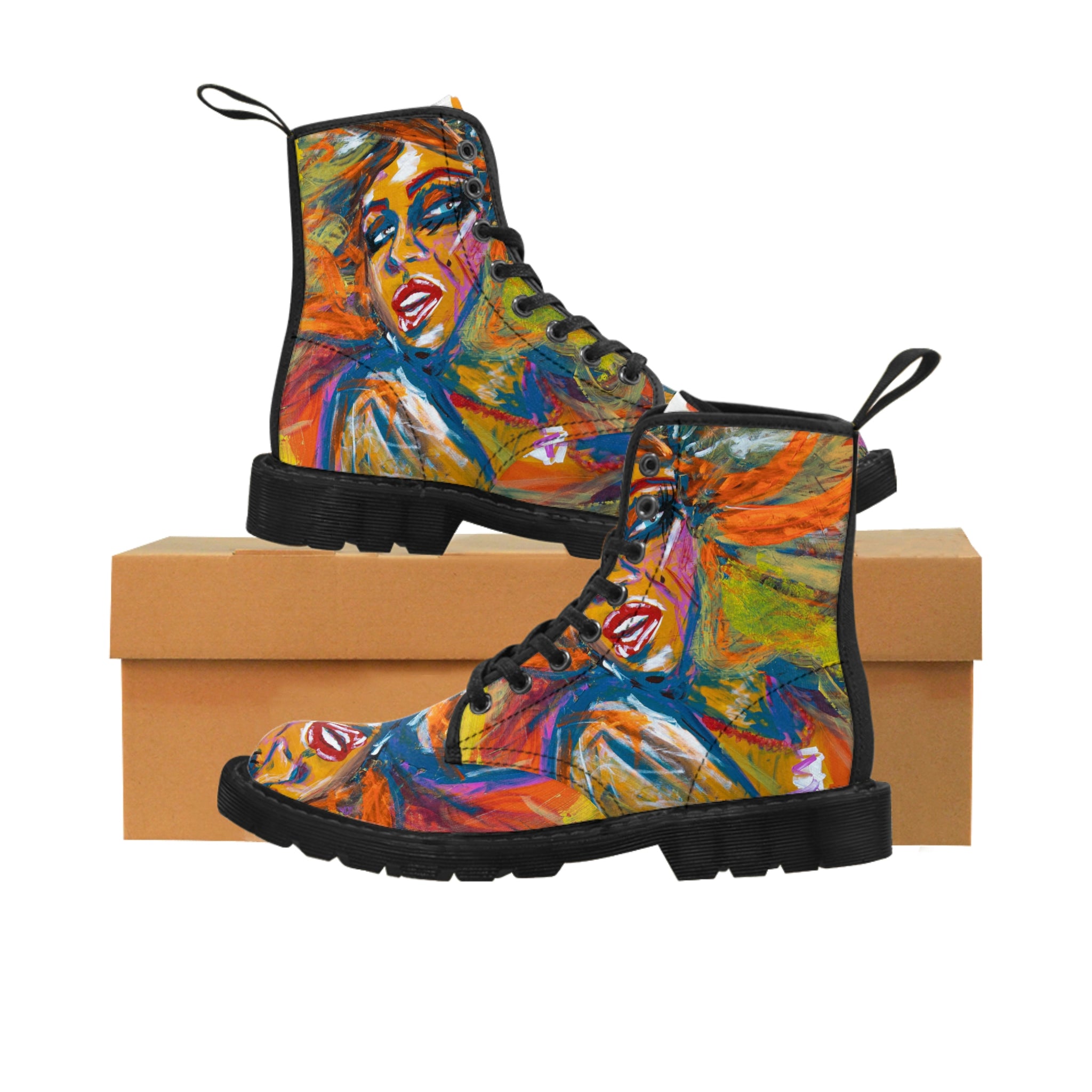 Women's Canvas Boots Womens Boots, Vegan Leather, Art On Shoes