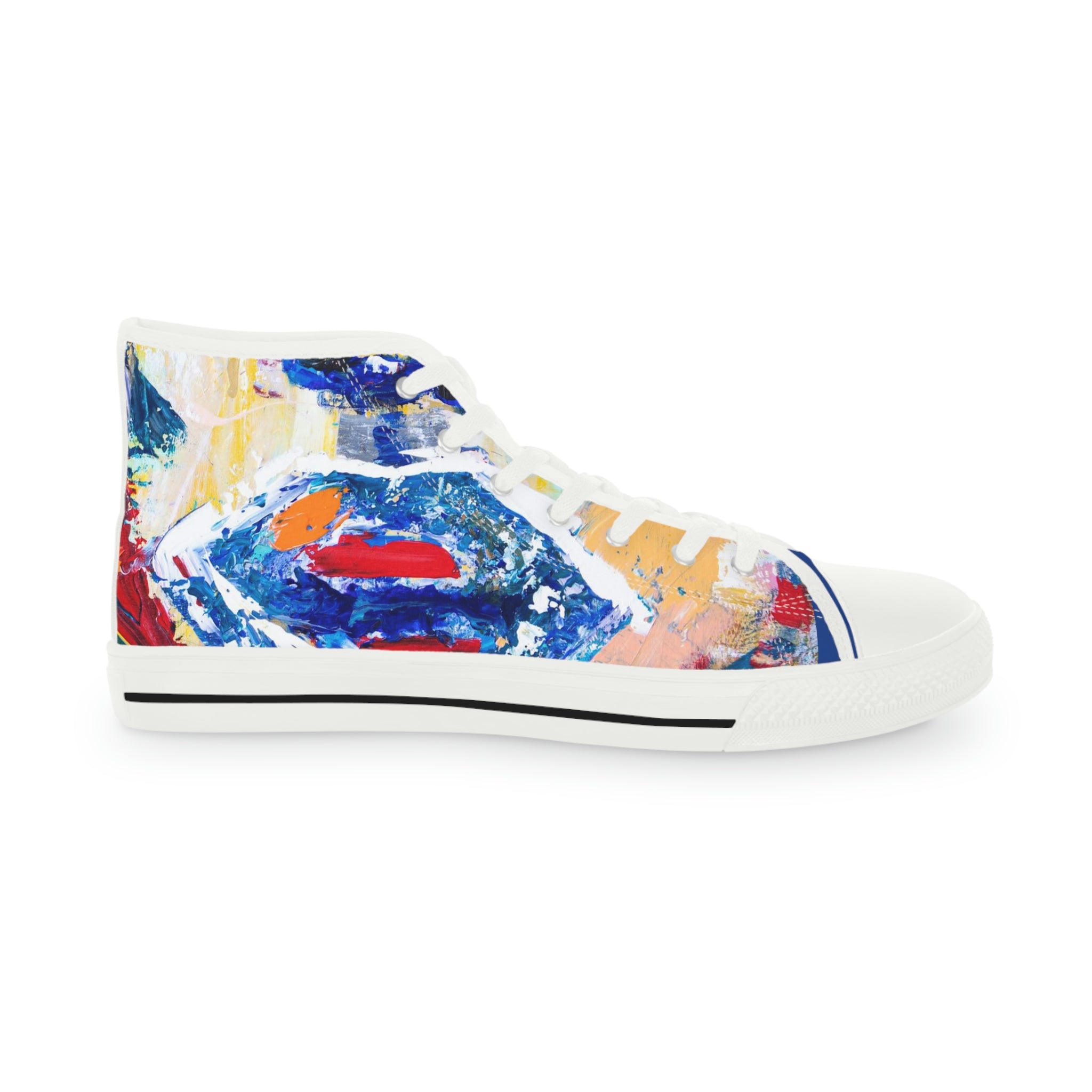 Men's High  Top Art Sneakers, Art On Shoes, Abstract Blue Sky  Painted By A Professional Abstract Painting Artist