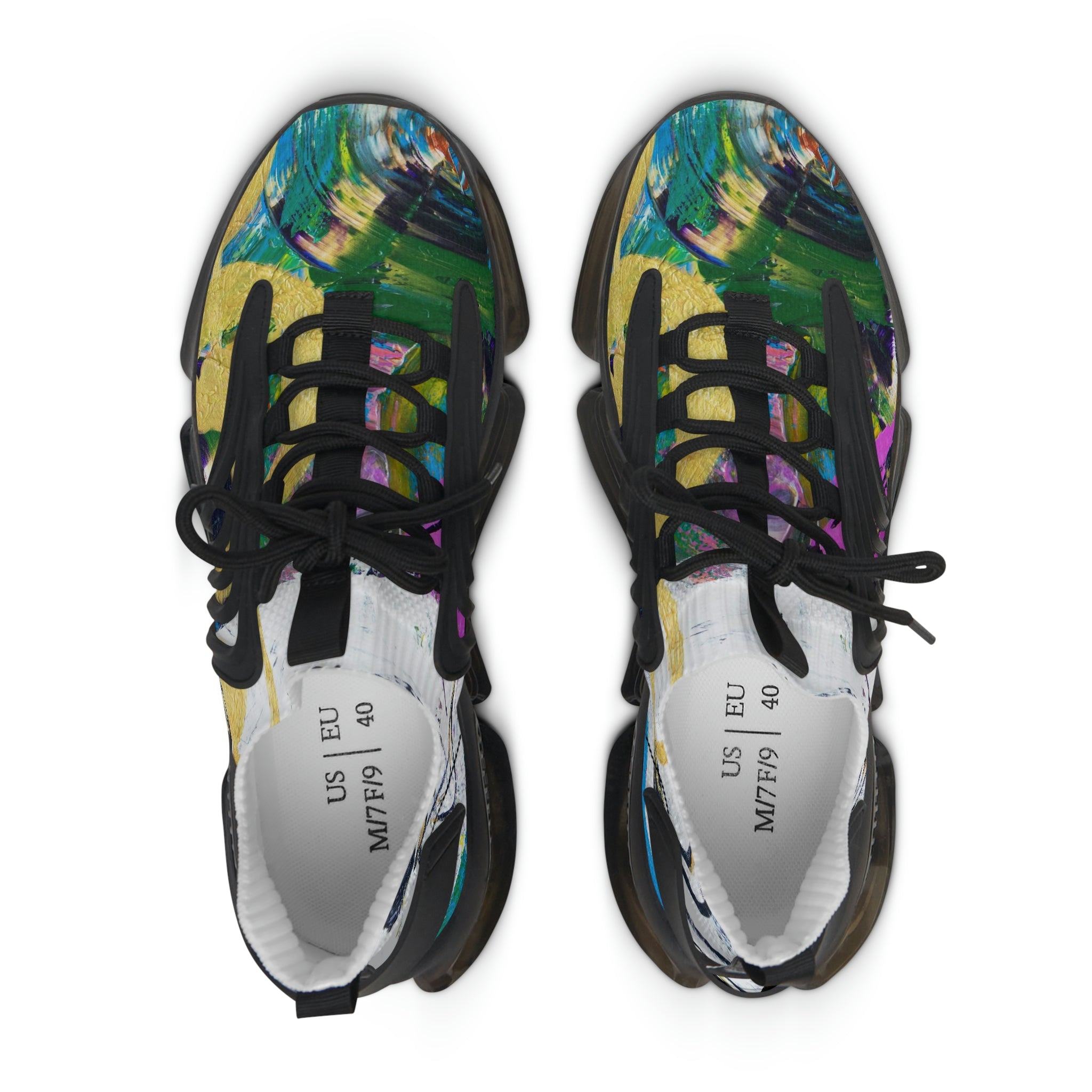 Mesh Women's Low Top Sneakers, Art On Shoes, Abstract Music Perception Painted By A Professional Abstract Painting Artist