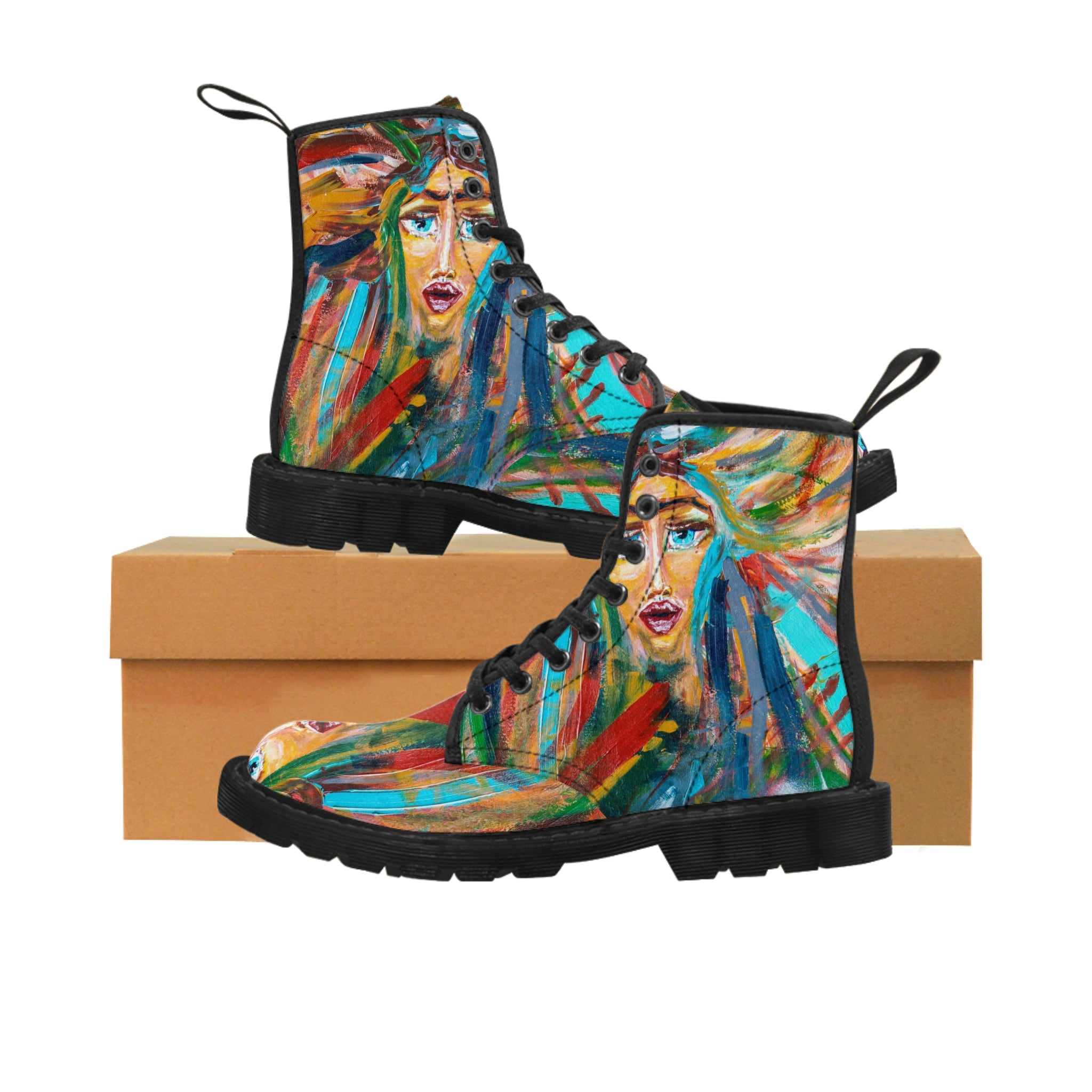 Women's Canvas Boots Womens Boots, Vegan Leather, Art On Shoes