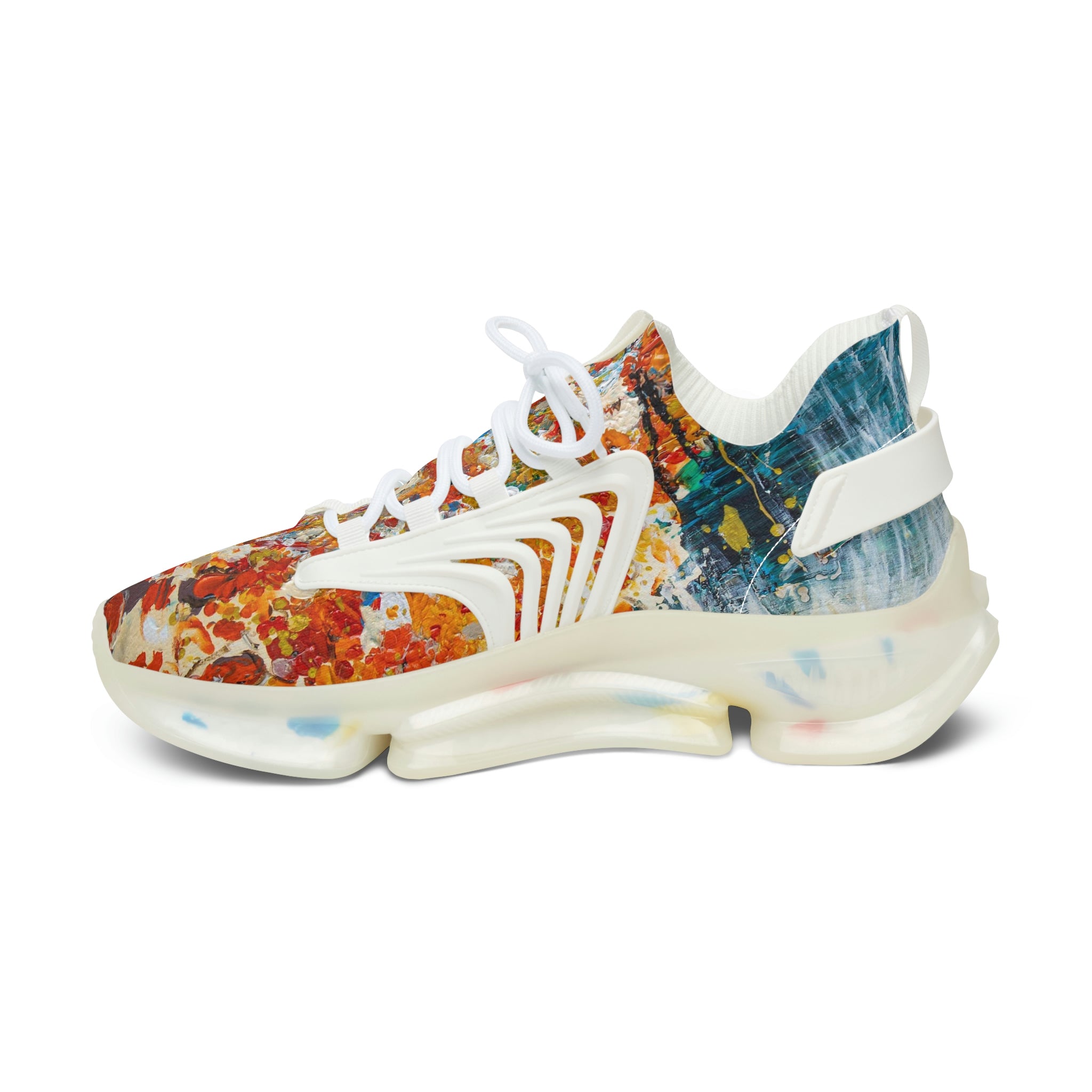 Mesh Women's Low Top Sneakers, Art On Shoes, Abstract Flowers Painted By A Professional Abstract Painting Artist