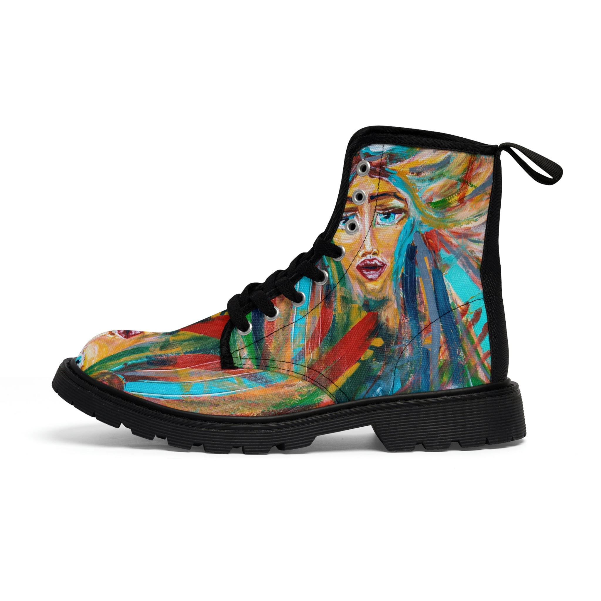 Women's Canvas Boots Womens Boots, Vegan Leather, Art On Shoes