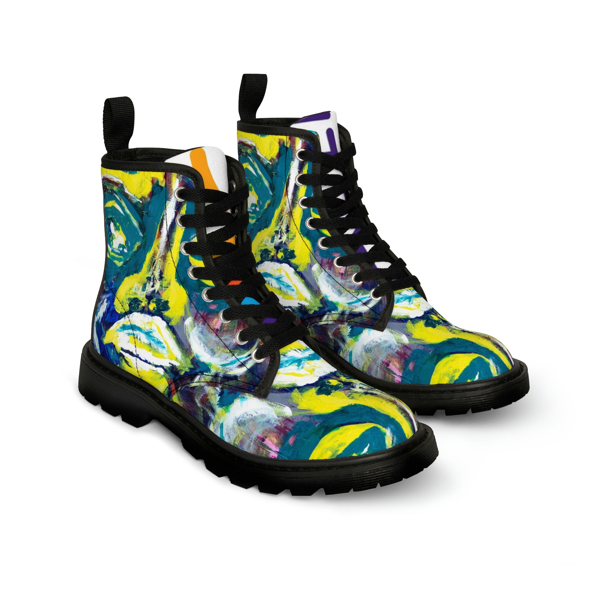 Women's Canvas Boots Womens Boots, Vegan Leather, Art On Shoes