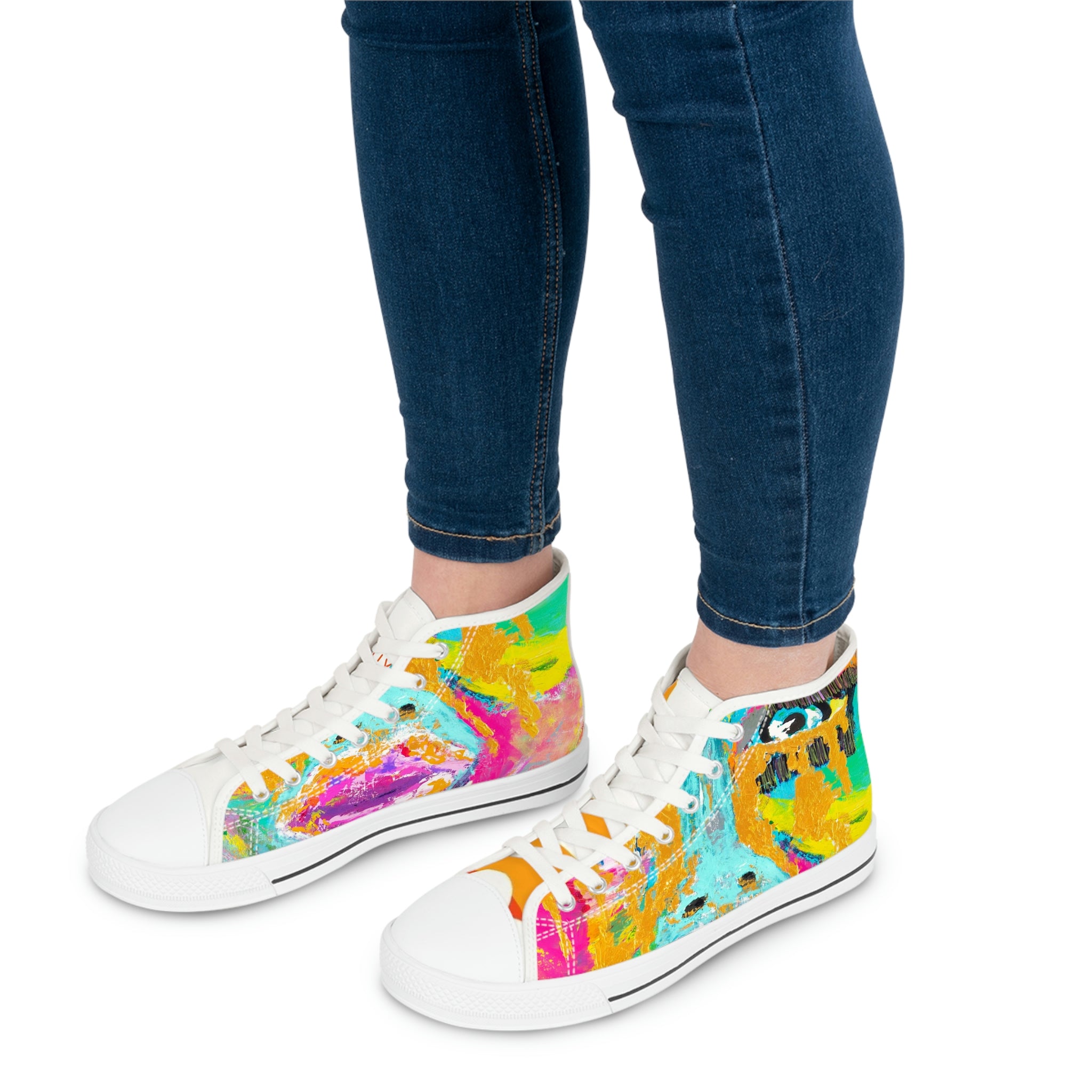 Women's High Top Sneakers, Art On Shoes, Abstract Woman Painted By A Professional Abstract Painting Artist