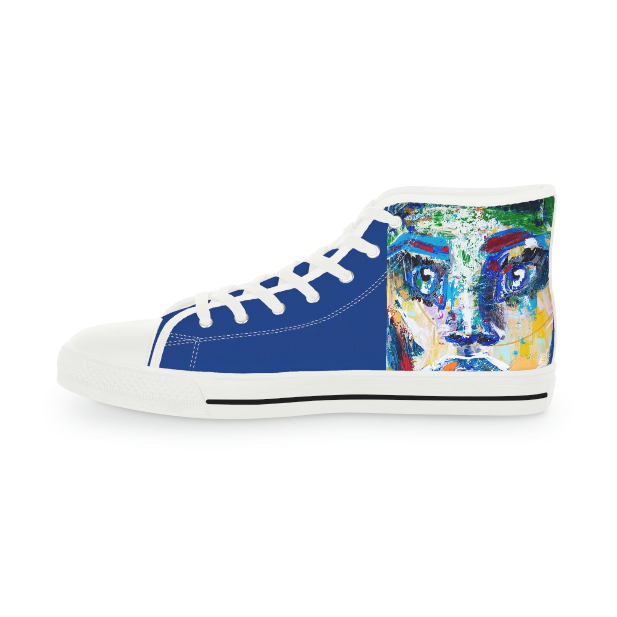 Men's High  Top Art Sneakers, Art On Shoes, Abstract Blue Sky  Painted By A Professional Abstract Painting Artist