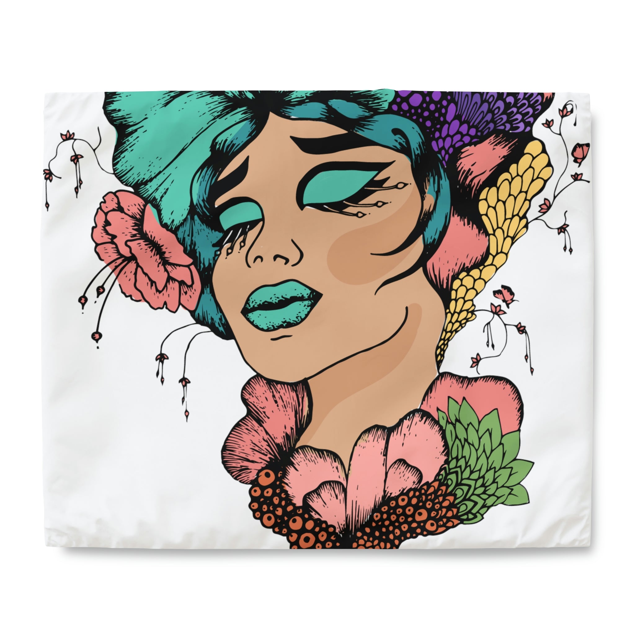 Duvet Cover,  Woman´s Face with Green Maked Up Eyes