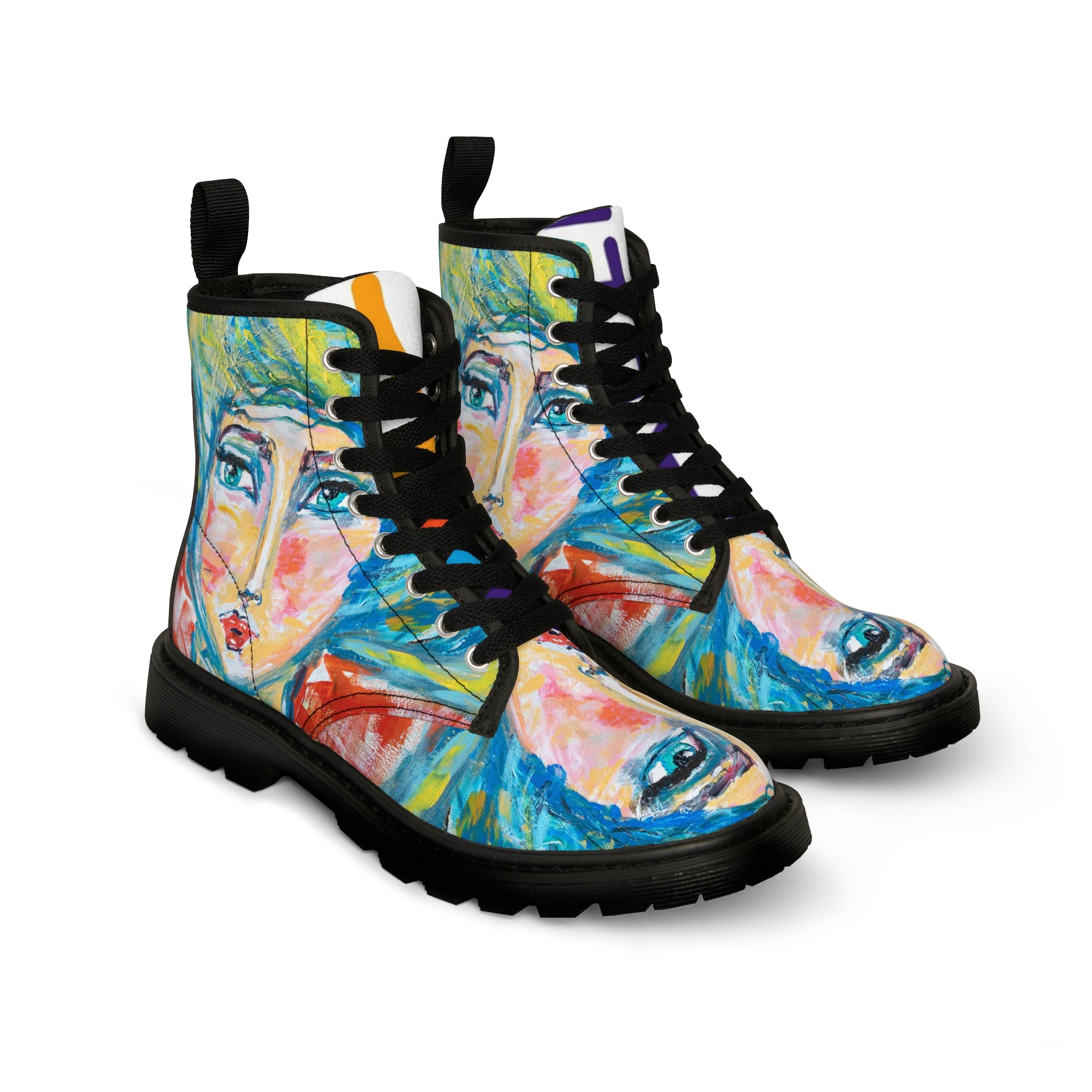 Women's Canvas Boots Womens Boots, Vegan Leather, Art On Shoes