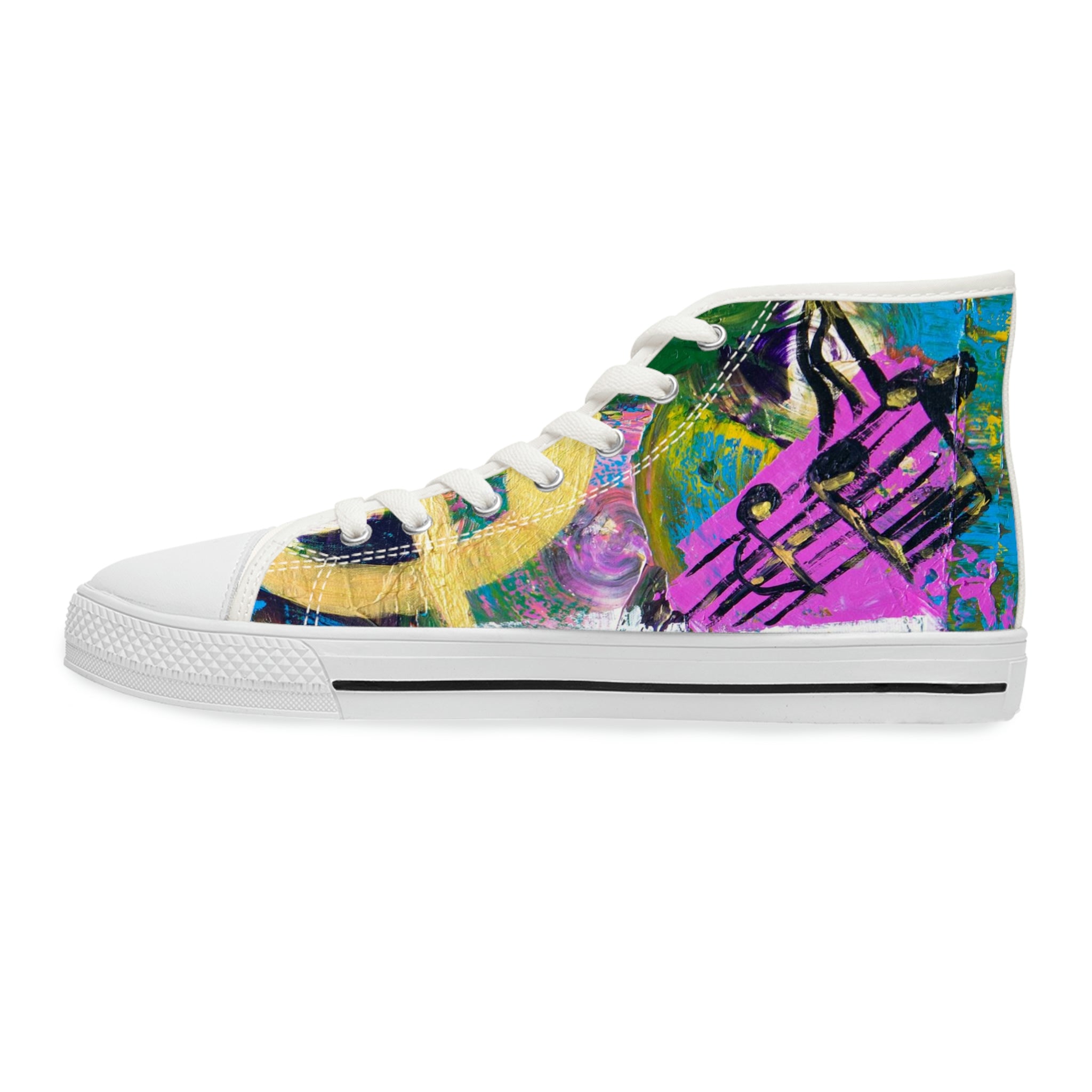 Women's High Top Sneakers, Art On Shoes,  Painting For Vinyl Record Fans in Abstract Style