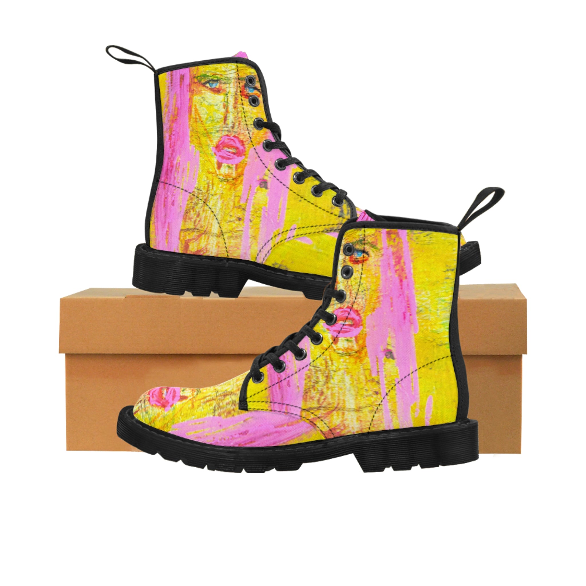 Women's Canvas Boots Womens Boots, Vegan Leather, Art On Shoes