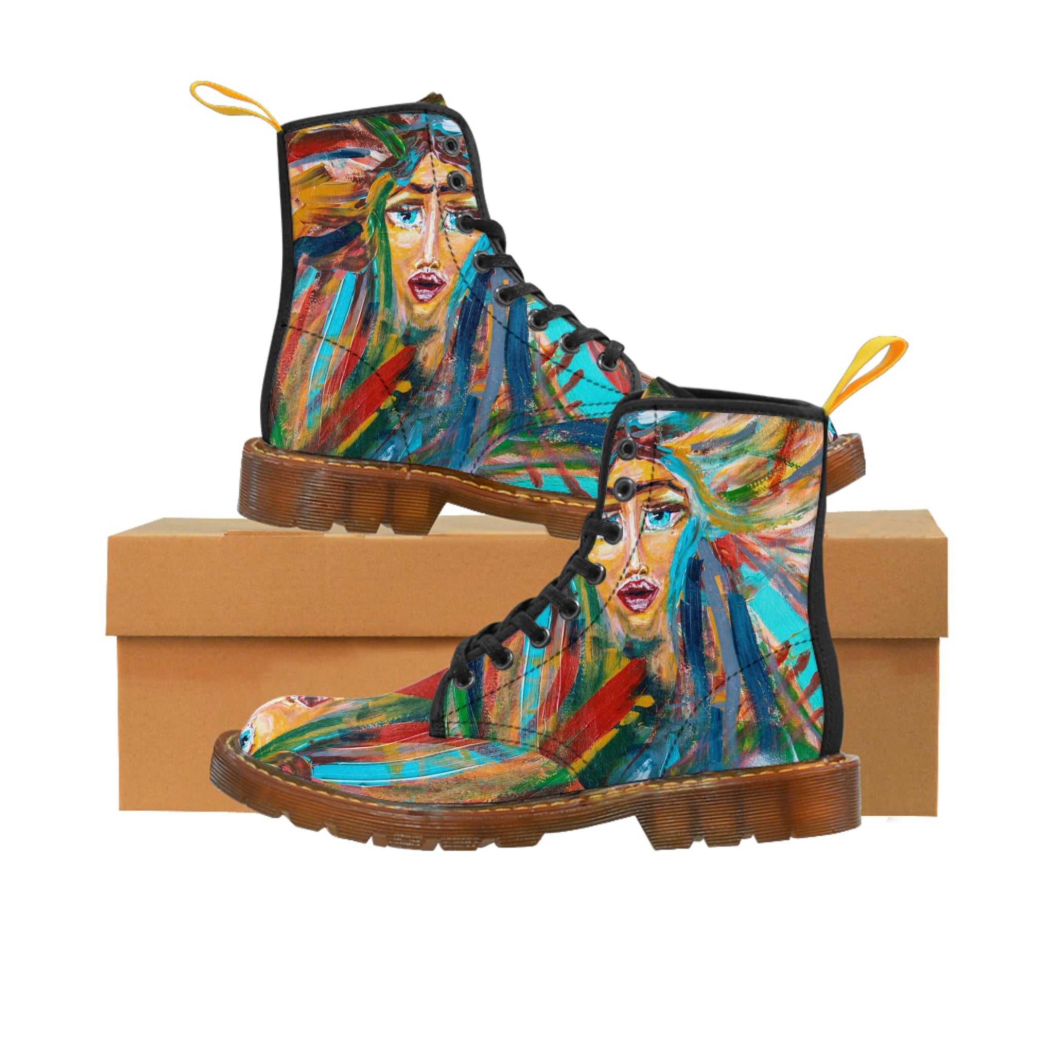 Women's Canvas Boots Womens Boots, Vegan Leather, Art On Shoes