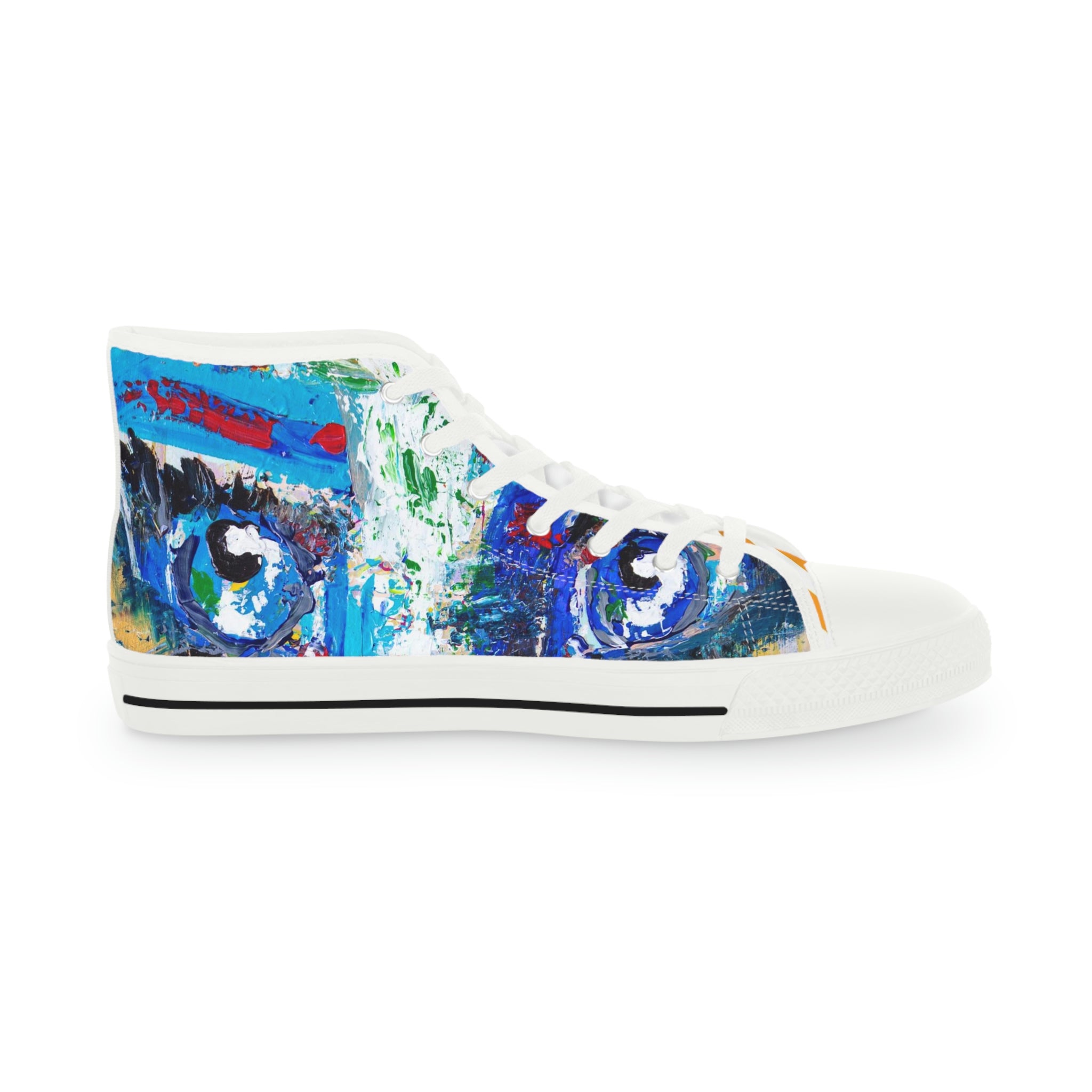 Men's High  Top Art Sneakers, Art On Shoes, Abstract Blue Sky  Painted By A Professional Abstract Painting Artist