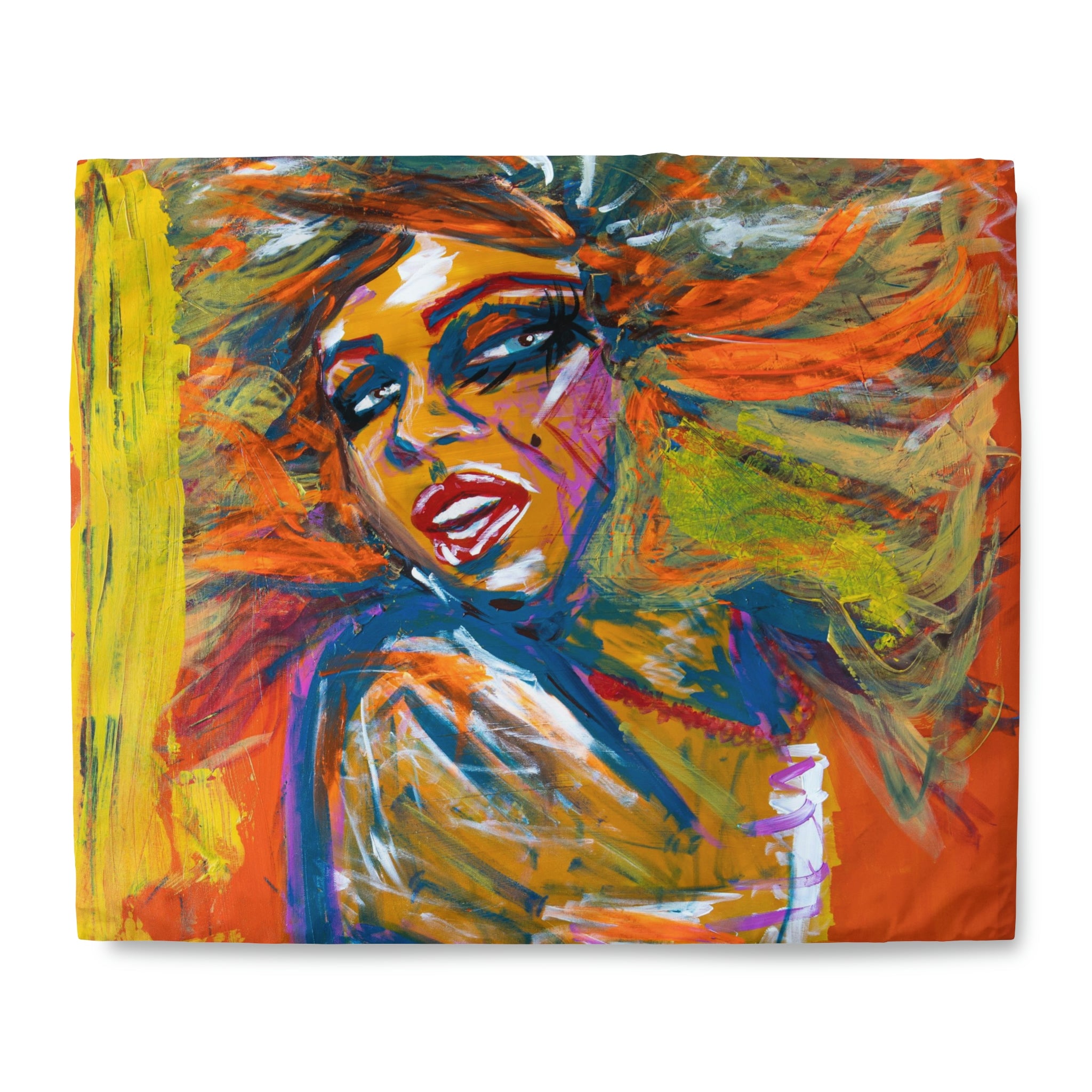 Duvet Cover,  Juicy, Acrylic , Red Abstract Woman Face