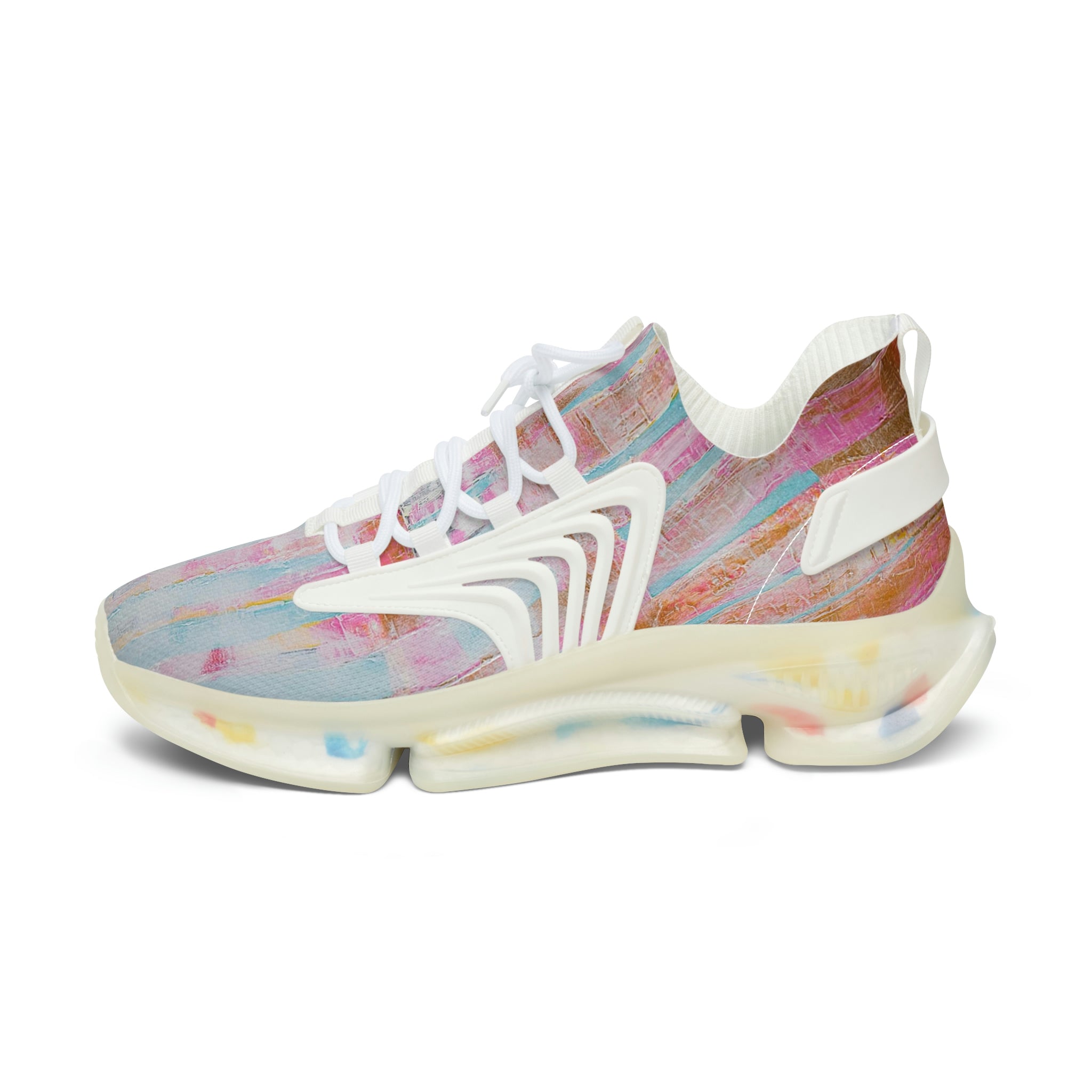 Mesh Women's Low Top Sneakers, Art On Shoes, Abstract Cage Painted By A Professional Abstract Painting Artist