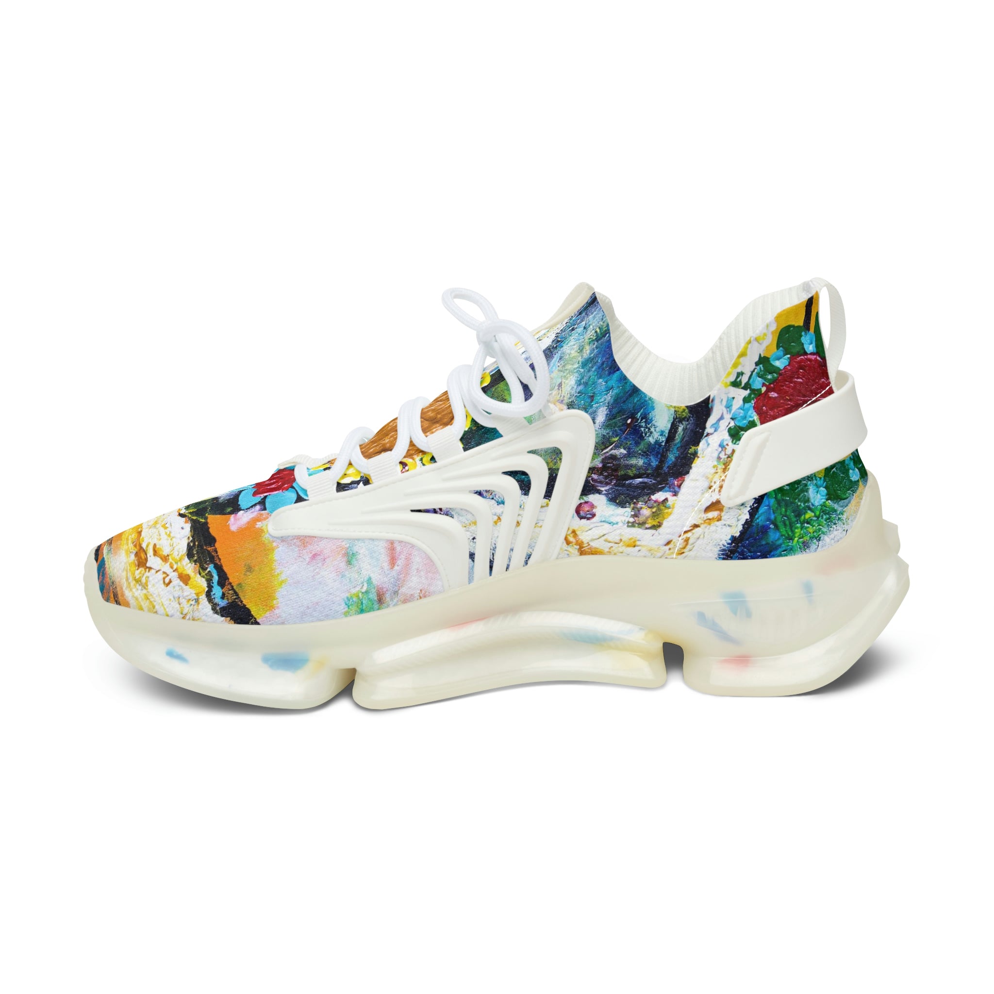 Mesh Women's Low Top Sneakers, Art On Shoes, Abstract Sign of Peace Painted By A Professional Abstract Painting Artist