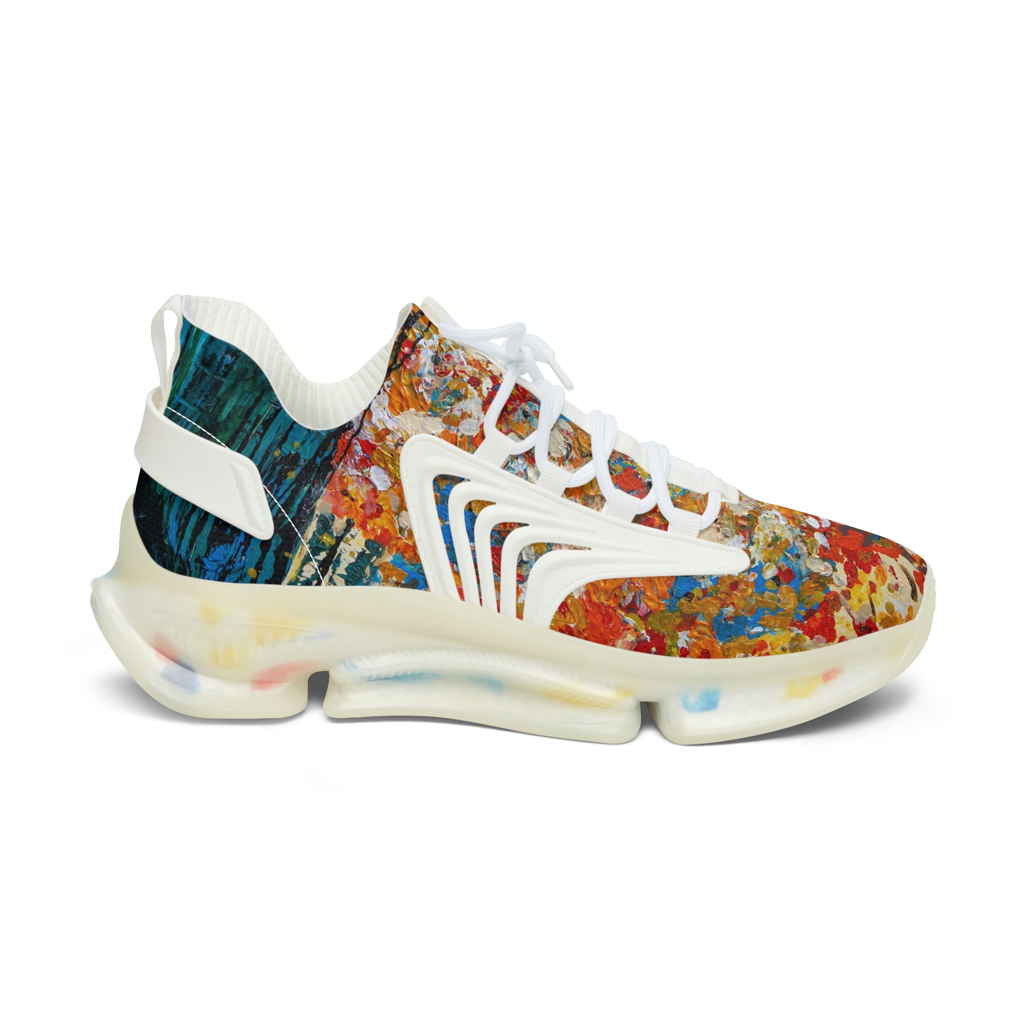 Mesh Women's Low Top Sneakers, Art On Shoes, Abstract Flowers Painted By A Professional Abstract Painting Artist